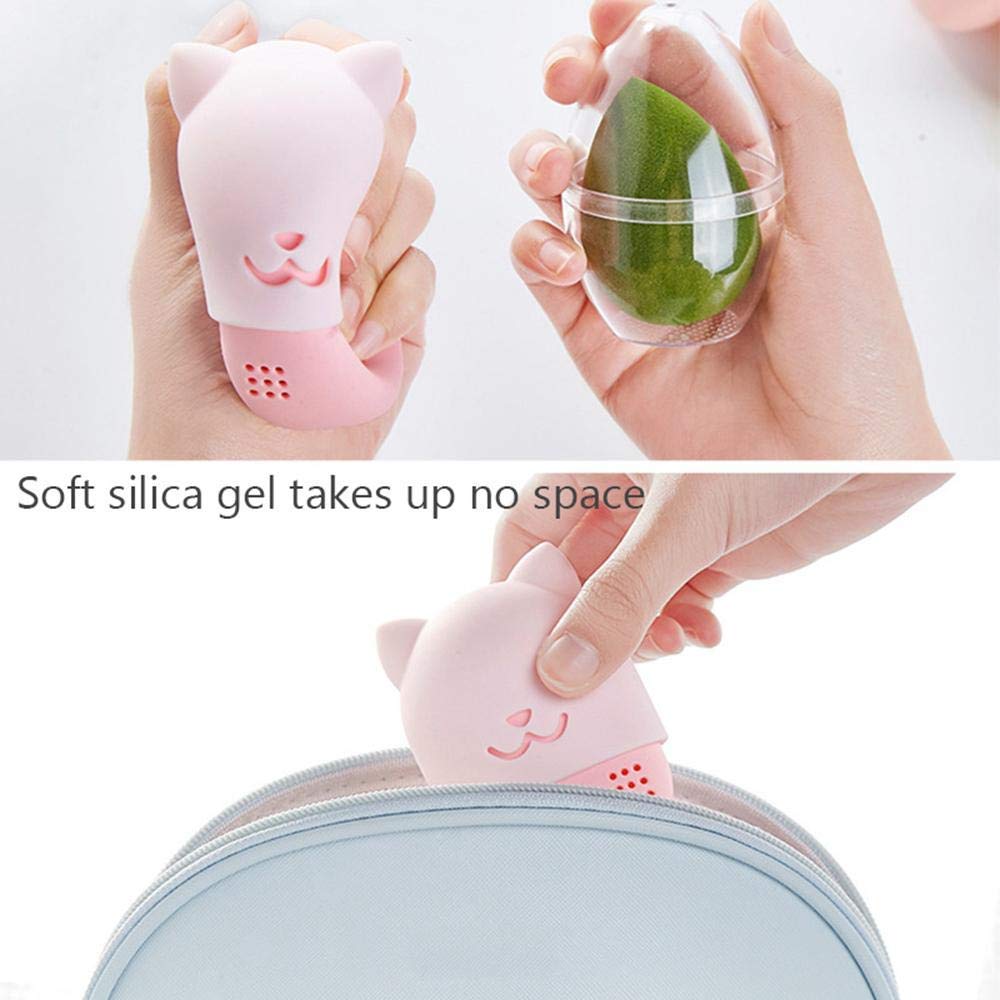 1Pc Cute Cat Silicone Makeup Sponge Holder - Travel Beauty Blender Case for Storage & Organization (Pink) | Perfect for Travel, Home & On-the-Go Makeup Application