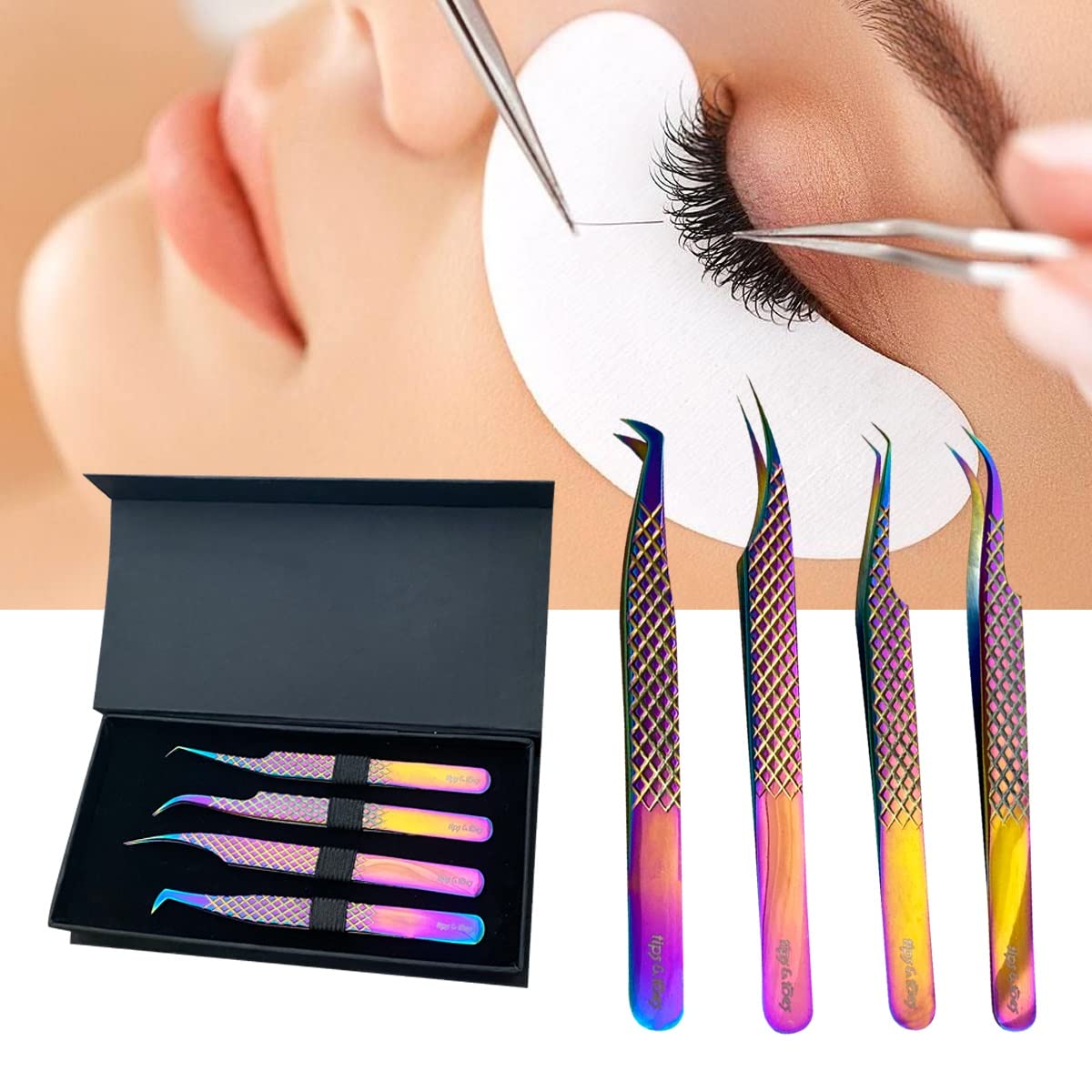 Professional Eyelash Extension Tweezers Set - False Eyelash Applicator Tools for Easy Lash Application & Removal | Perfect for Salon, Home Use & DIY Lash Extensions