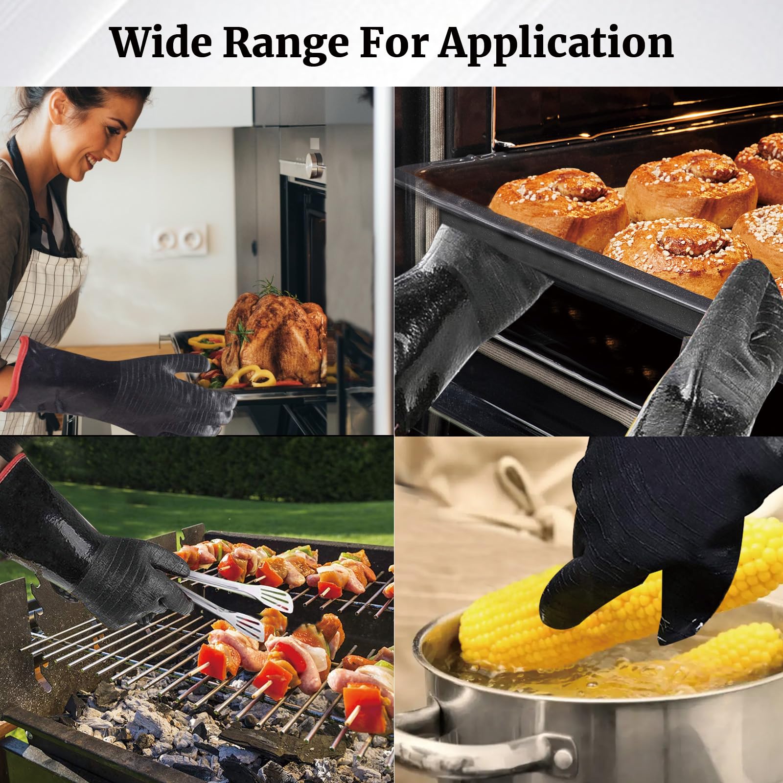 Heat Resistant BBQ Grill Gloves - 932°F Waterproof Long Sleeve Barbecue Gloves for Grilling, Smoking, Baking & Frying - BPA-Free Oven Mitts for Turkey Fryer, Rotisserie & Outdoor Cooking