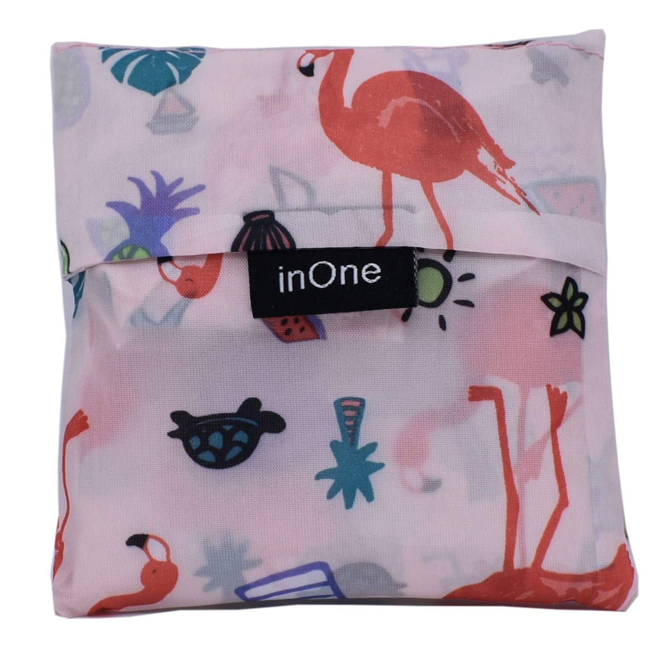 Eco-Friendly Reusable Grocery Bags - Foldable Shopping Tote with Pouch, Pink Flamingo Print (1 Pack) | Perfect for Groceries, Beach Trips & Farmers Market