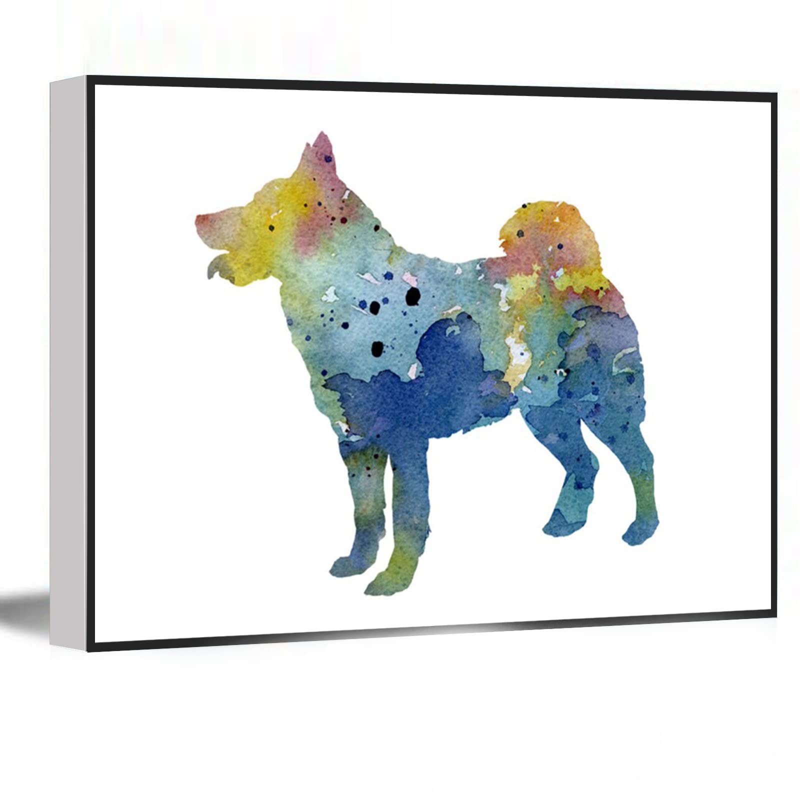 Norwegian Elkhound Abstract Watercolor Art Print - 8x12 Inch Framed Modern Canvas Wall Decor for Dining Room, Bedroom & Bathroom - Perfect for Farmhouse, Scandinavian & Pet Lover Home Decor