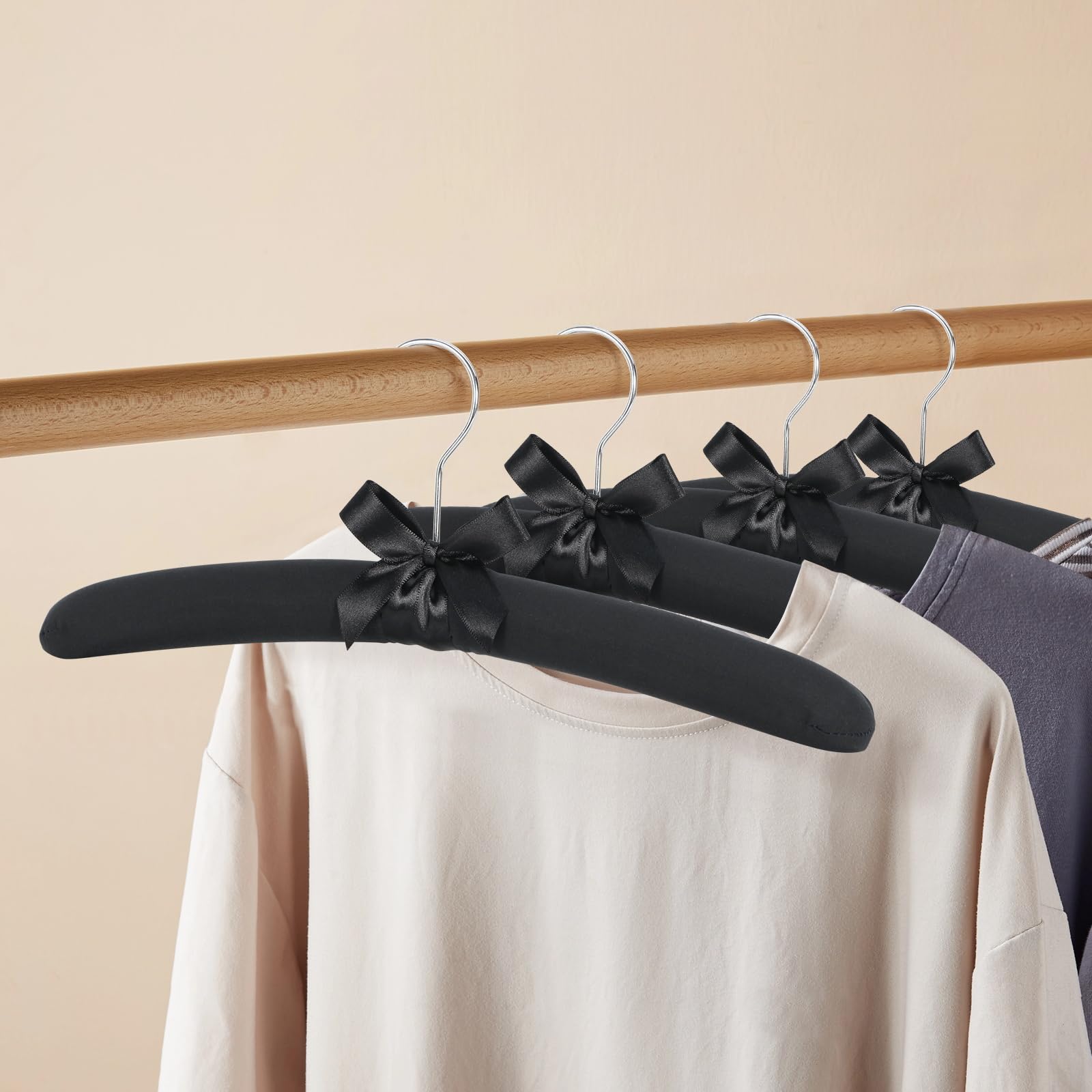 Premium Non-Slip Padded Clothes Hangers for Women - 10 Pack Velvet Hangers for Sweaters, Coats, Dresses & Suits - Space Saving No Bump Black Closet Hangers - Perfect for Home, Office & Boutique Wardrobe Organization
