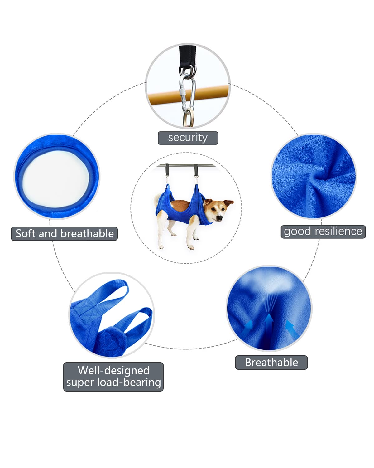Premium Dog Grooming Harness & Cat Grooming Hammock - Adjustable Pet Grooming Assistant with Nail Clippers & Rounded Scissors (Medium, Blue) - Perfect for Home Pet Care & Professional Grooming Salons