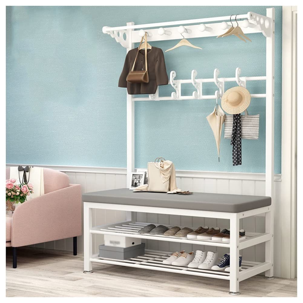 3-in-1 Entryway Coat Rack with Shoe Bench & Seat Cushion - Hall Tree Storage Organizer for Mudroom, Hallway & Foyer - Hooks & Hanging Rod - Easy Assembly (Gray, 100x33x172cm) - Perfect for Small Spaces & Home Organization