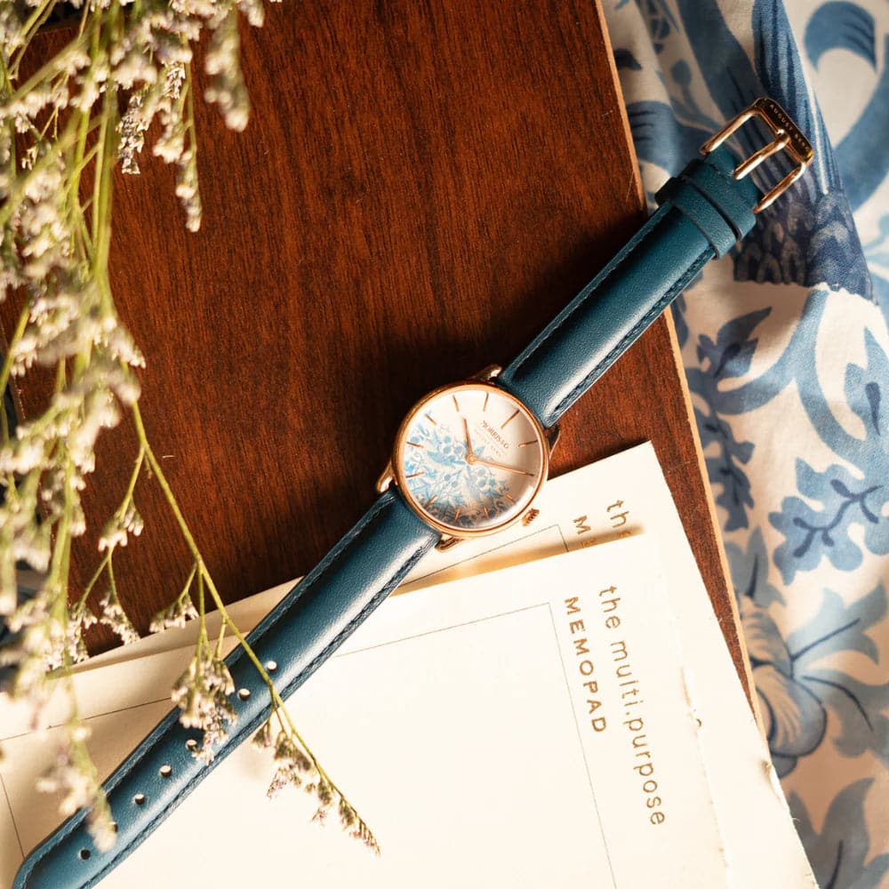 August Berg X Morris Co. Women's Blue Italian Leather Strap Watch M1ST0530A28LWB - Elegant Timepiece for Business, Casual & Special Occasions