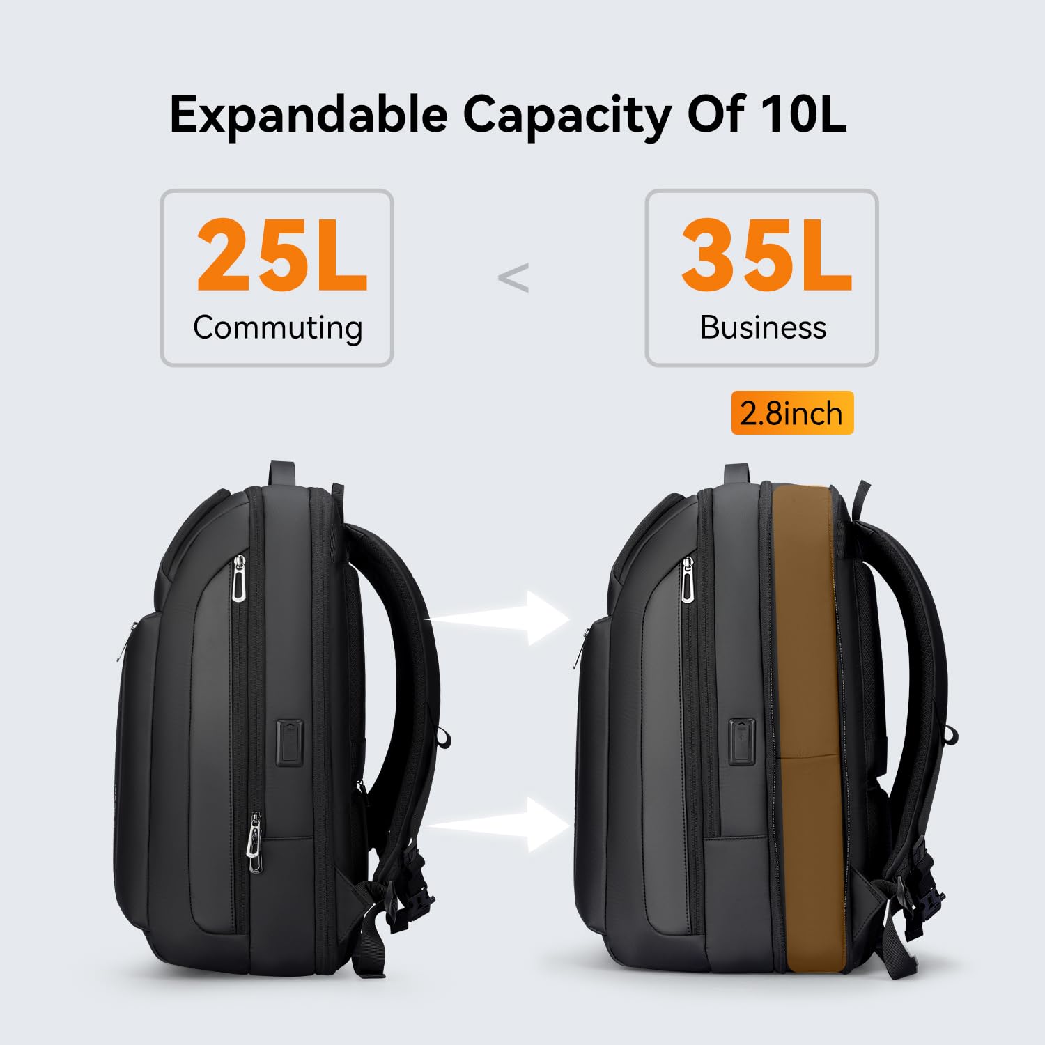 Mark Ryden Expandable 25-35L Waterproof Laptop Backpack for Men with USB Charging Port - Durable 15.6 Inch Computer Backpack for Work, Commute & Travel - Perfect for Business Trips, College Students and Daily Office Use