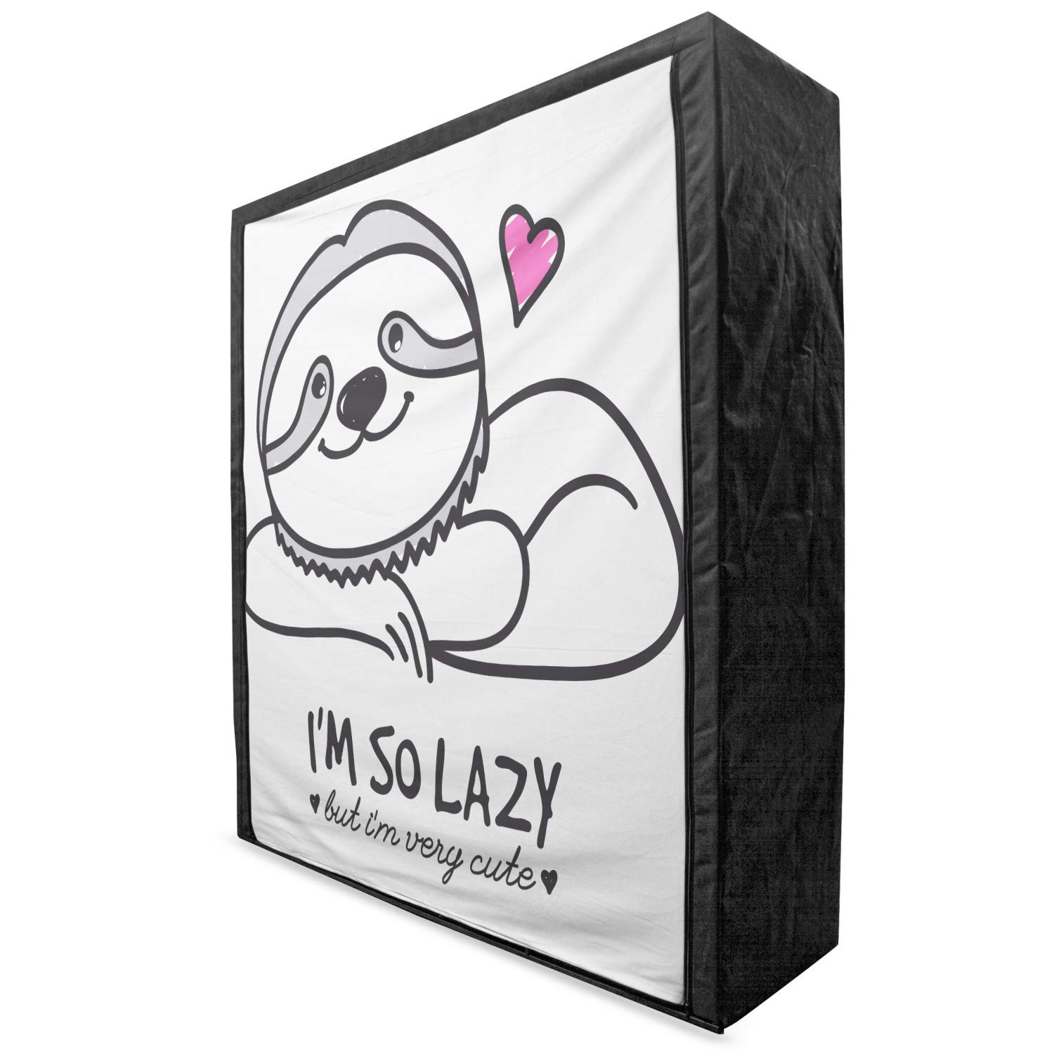 Ambesonne Sloth Portable Fabric Wardrobe - Hand Drawn Animal Heart Doodle Art Clothing Organizer with Shelves, 59