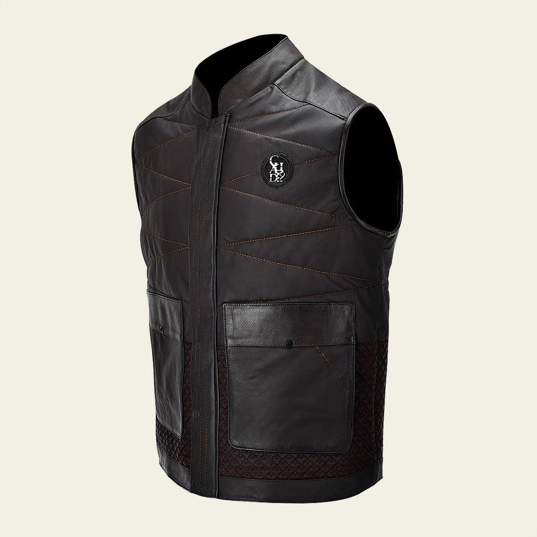 Men's Casual Fashion Lambskin Vest - H354COB Cuadra Chocolate Brown, Perfect for Outdoor Adventures & Urban Streetwear