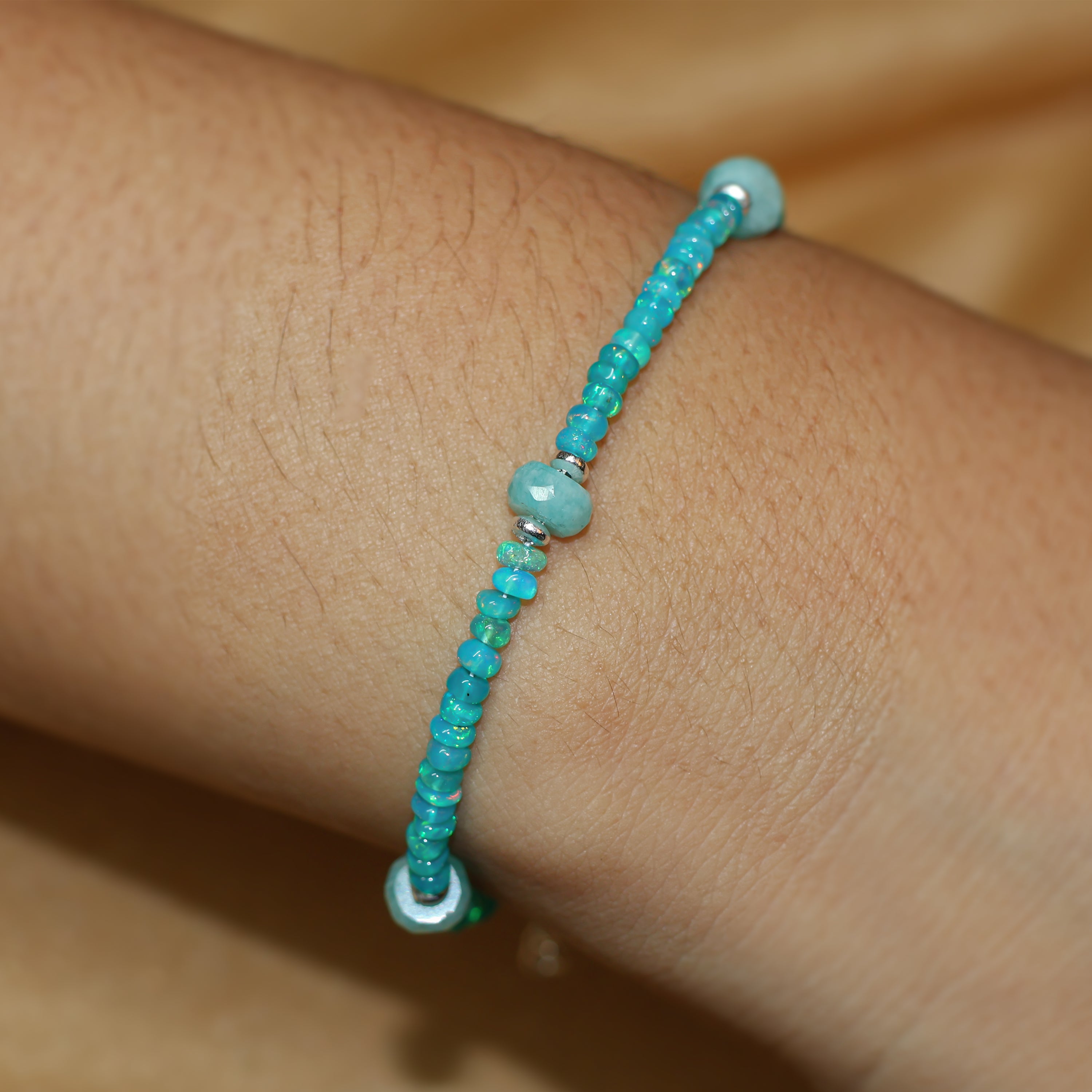 Paraiba Fire Opal & Amazonite Beaded Bracelet for Women – Handmade Healing Crystal Jewelry for Meditation, Yoga & Positive Energy