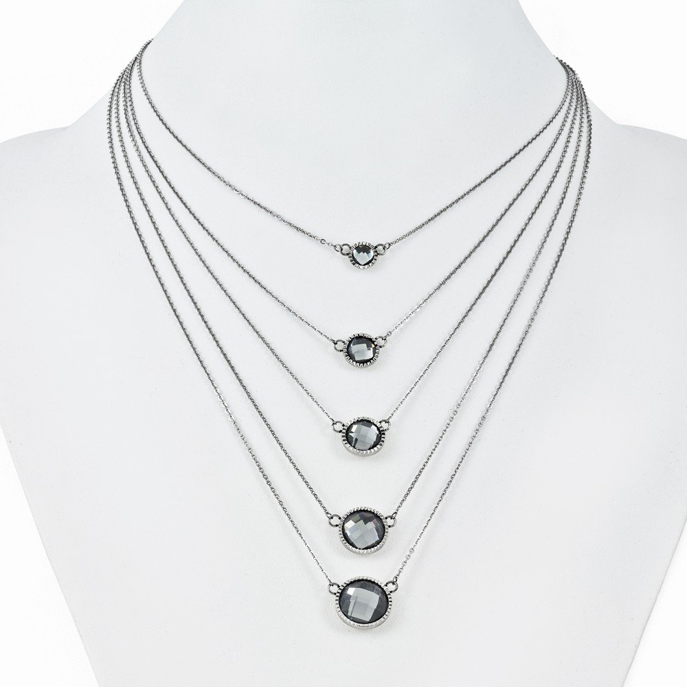 Premium Solid Stainless Steel Grey Glass 2 Inch Extended Polished Necklace for Women - Elegant Jewelry Gift for Birthday, Anniversary & Special Occasions