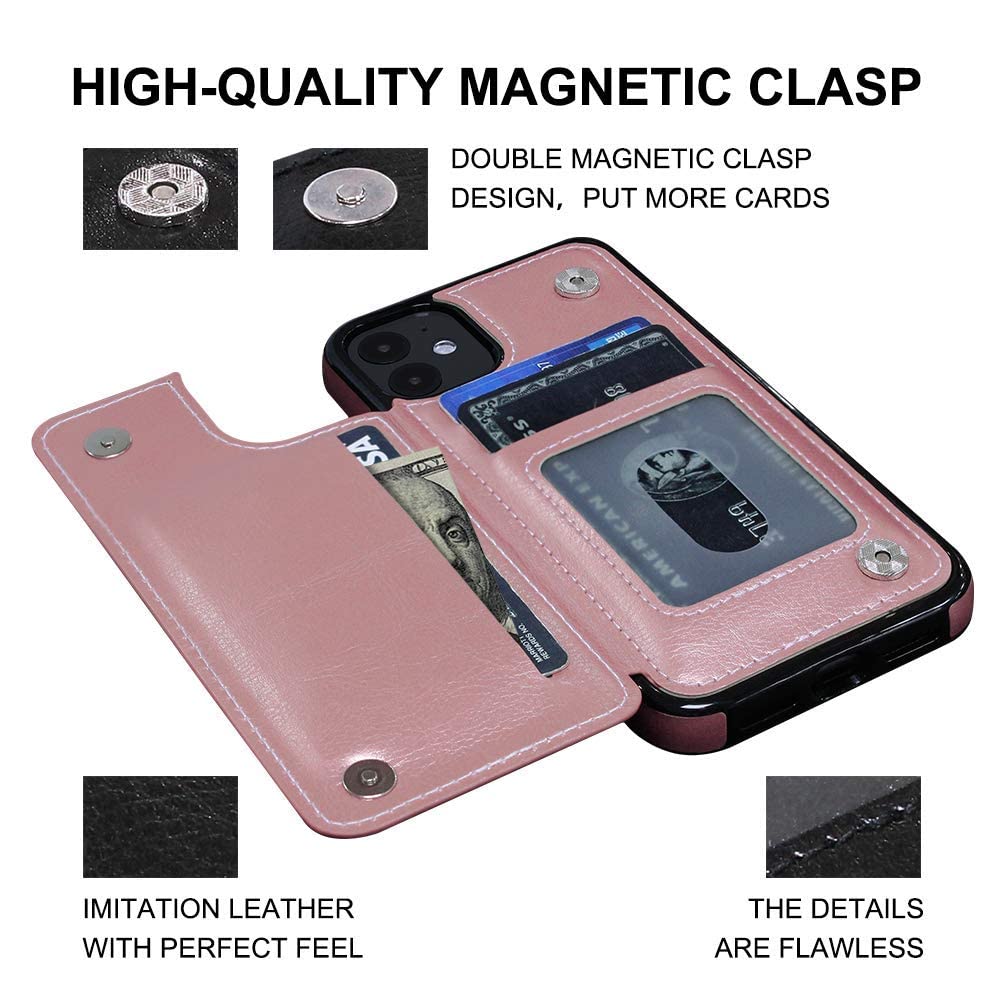 Premium MIDOLA Leather Wallet Case for iPhone 11 - Card Holder Protective Cover with RFID Blocking (6.1 Inch, Rose Gold) | Perfect for Everyday Use, Travel & Hands-Free Convenience