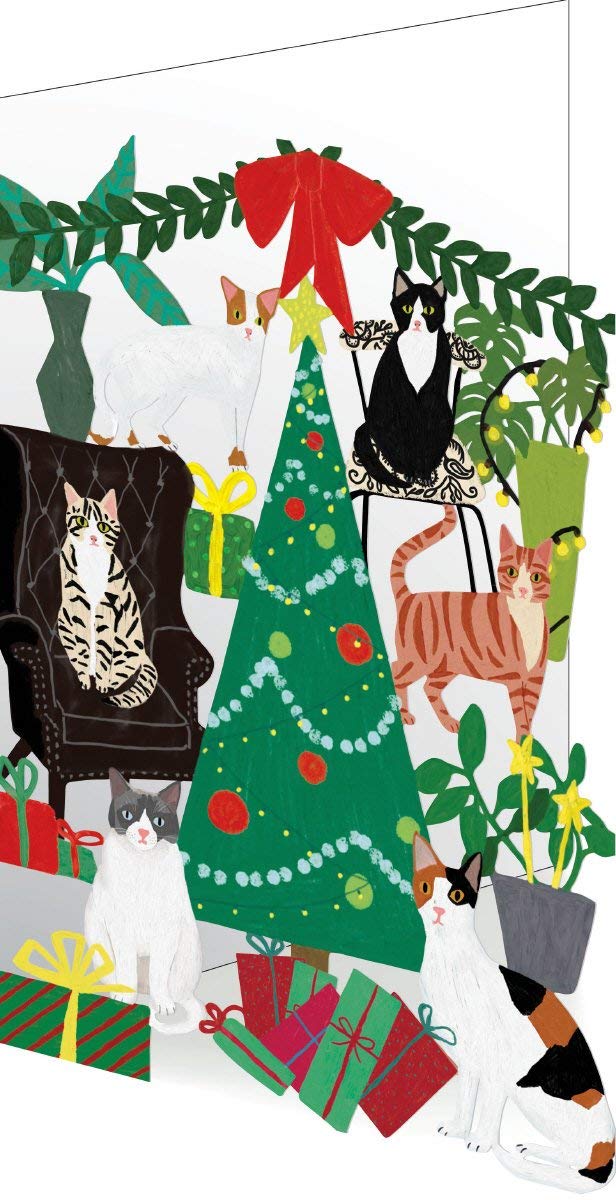 Roger la Borde Premium Laser-Cut Greeting Card - Festive Cats with Christmas Tree Design | Perfect for Holiday Wishes, Christmas Gifts & Home Decor