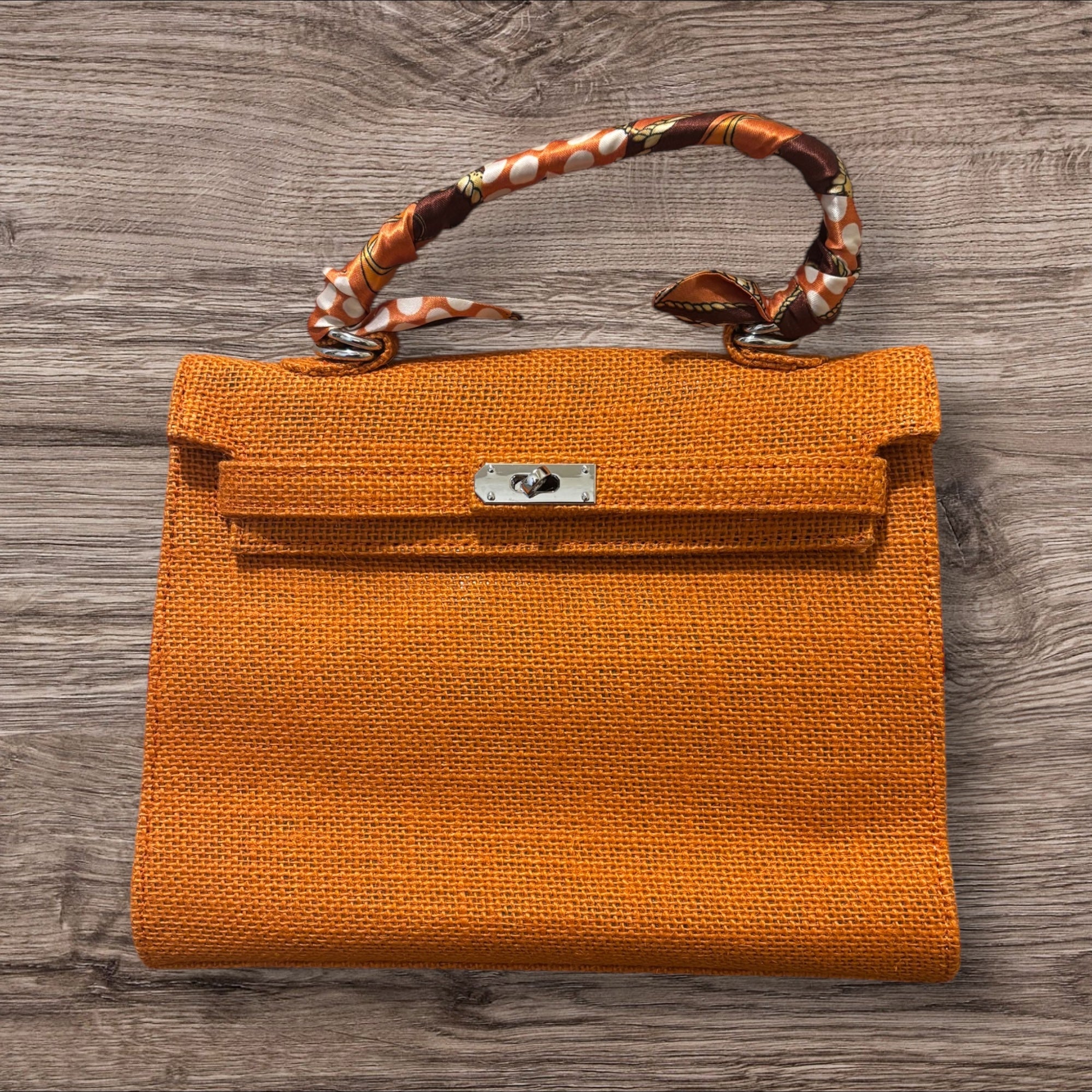 French Style Jute Mini Crossbody Bag for Women - Orange Eco-Friendly Tote & Shoulder Bag | Perfect for Beach, Shopping & Casual Outings