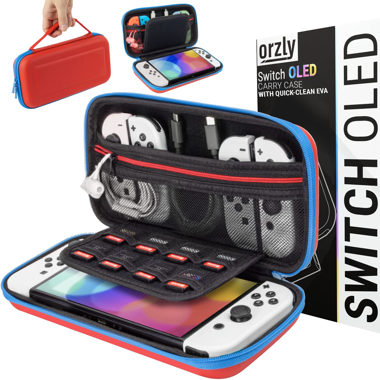 Orzly Protective Carry Case for Nintendo Switch OLED Console - Durable Travel Storage with Accessories & Game Compartments - Easy Clean Design - Perfect for Gaming On The Go, Travel & Gift Giving