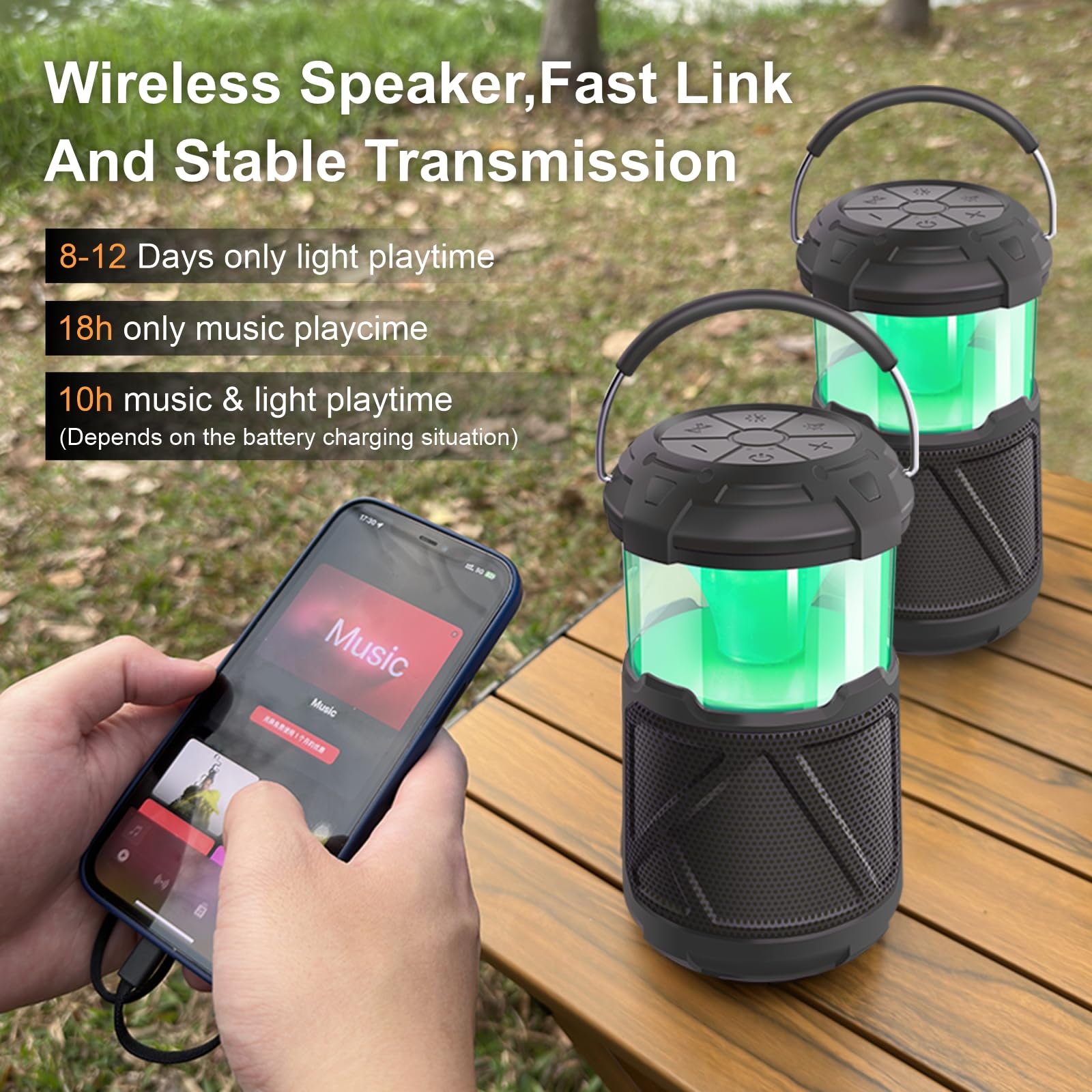 RIDALUX Portable Bluetooth Speaker with LED Lights - IPX6 Waterproof Wireless Outdoor Speaker for Camping, Hiking, Parties | Perfect for Patio, Yard, Home & Gifts for Men, Women, Fathers | Enjoy Music & Ambient Lighting Anywhere
