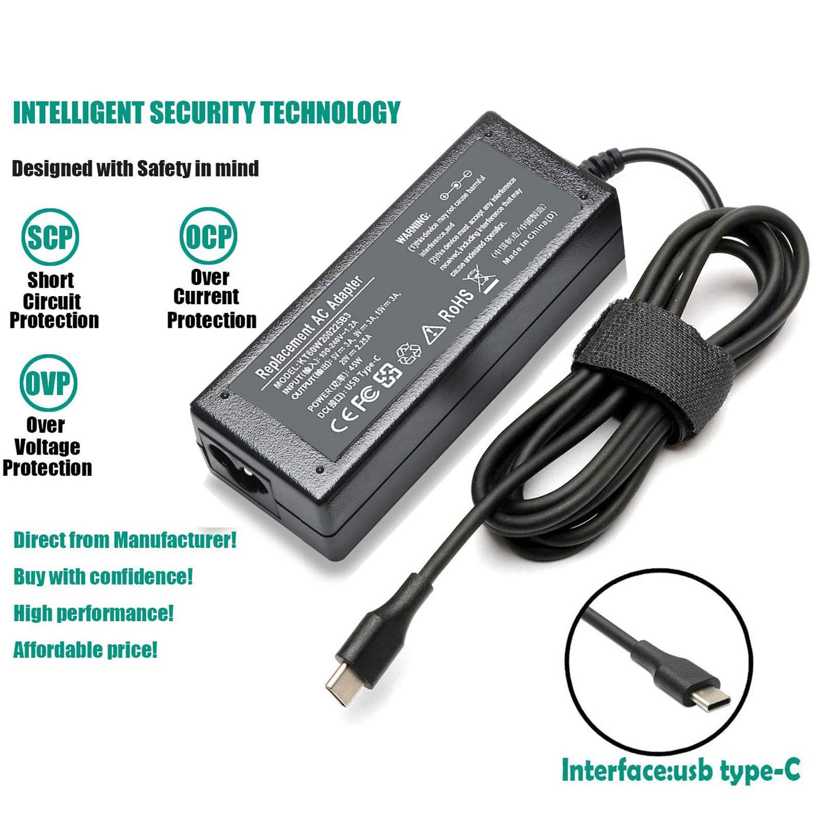 65W USB-C Fast Charger for HP Chromebook X360 14, Lenovo ThinkPad T480/T490s, Google Pixelbook - Compatible with Multiple Laptops & Devices | Perfect for Home, Office & Travel Charging
