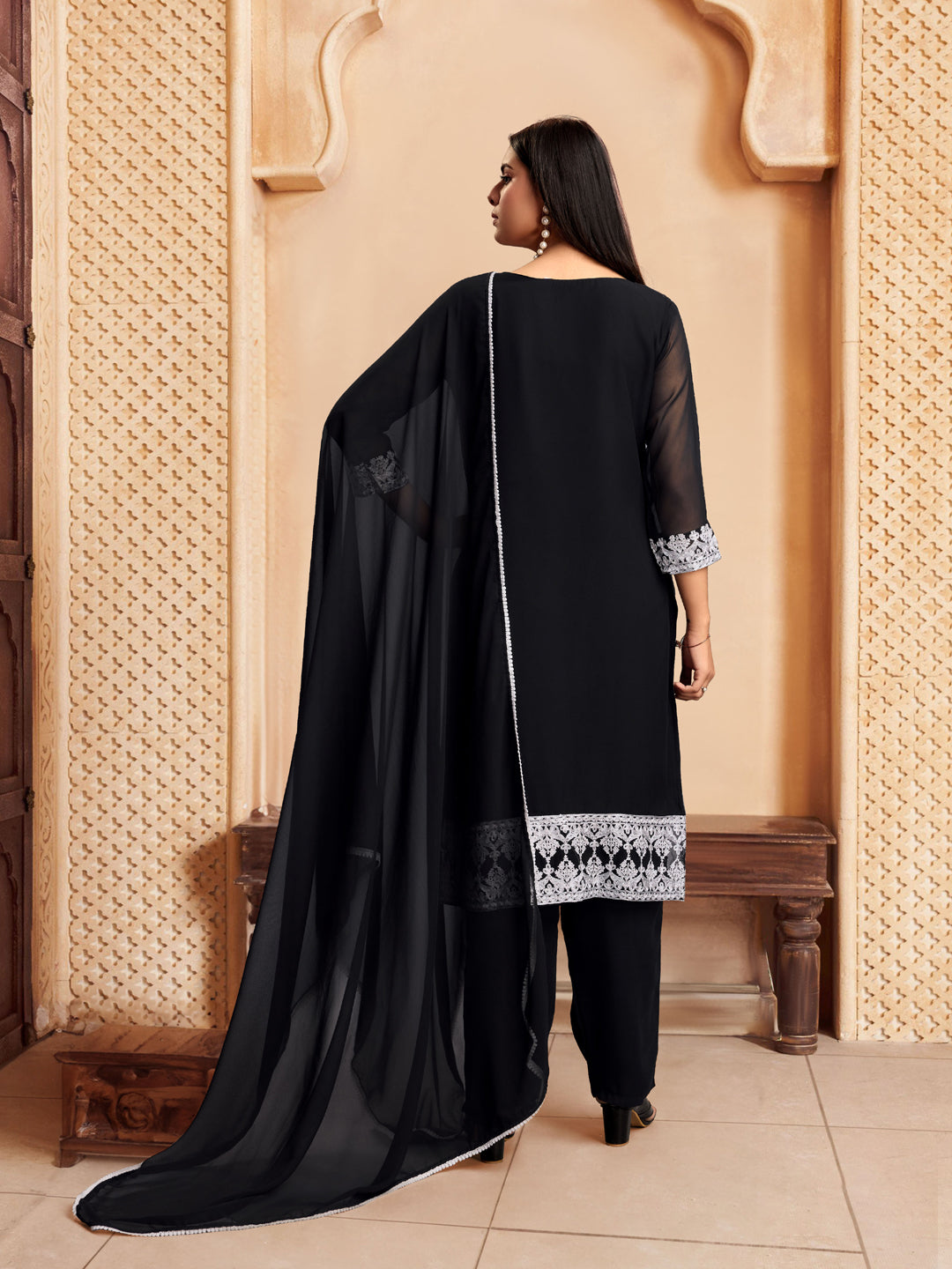 Elegant Black Designer Pant Suit with Chikankari Embroidery - Ready to Wear Women's Formal Outfit for Office, Parties & Special Occasions