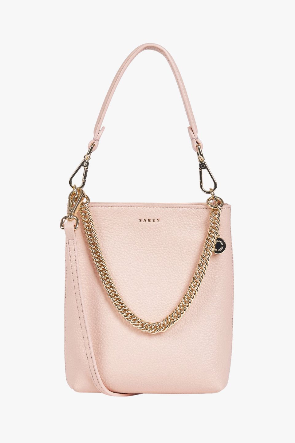Coco Blush Leather Bucket Bag with Gold Chain Strap - Stylish Women's Shoulder Bag for Work, Travel & Date Night