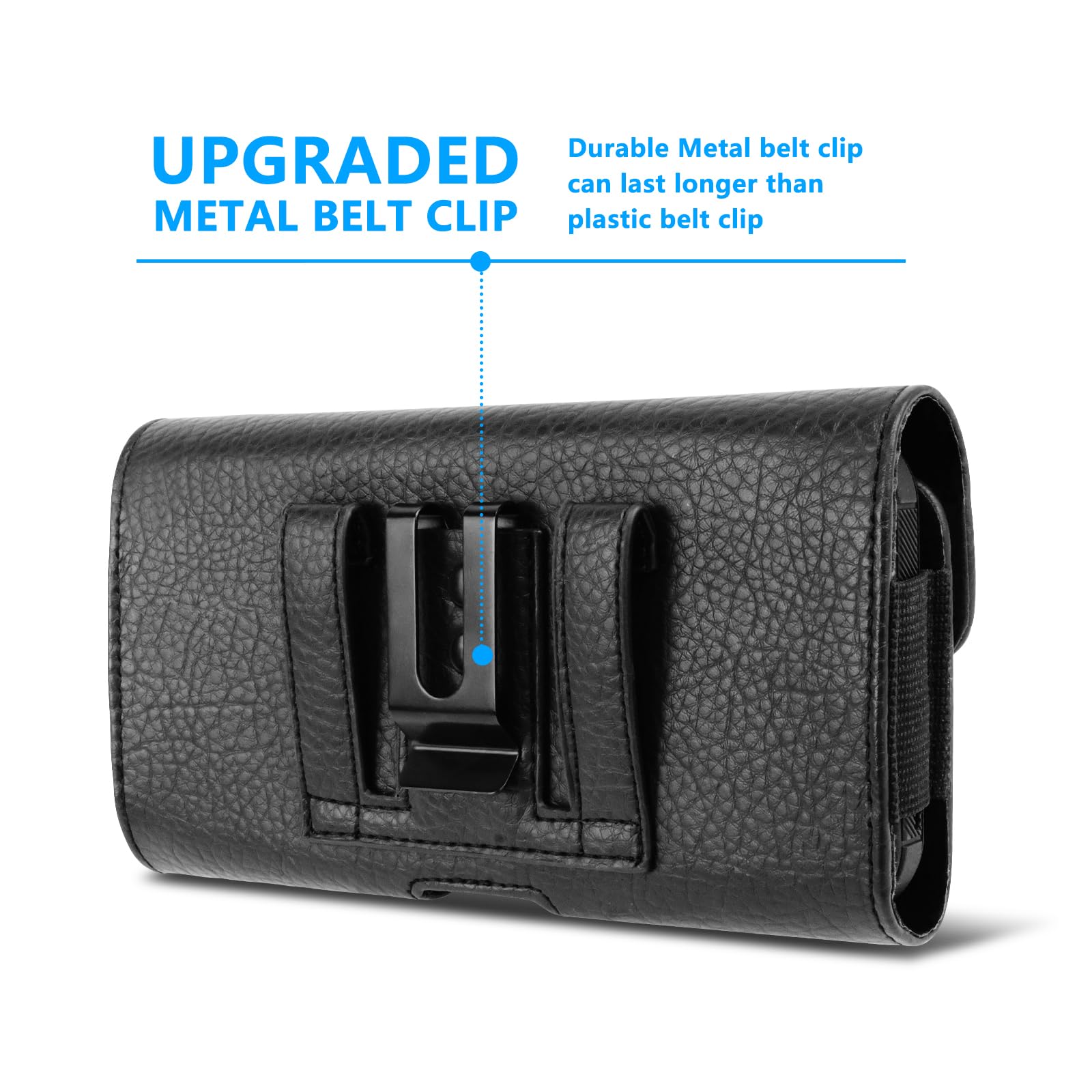 Leather Phone Holster Belt Loop Pouch for iPhone 14 13 12 Pro Max & Samsung Galaxy - Black Men's Waist Wallet Holder for Carrying Smartphones - Perfect for Outdoor Work, Hiking, and Hands-Free Convenience