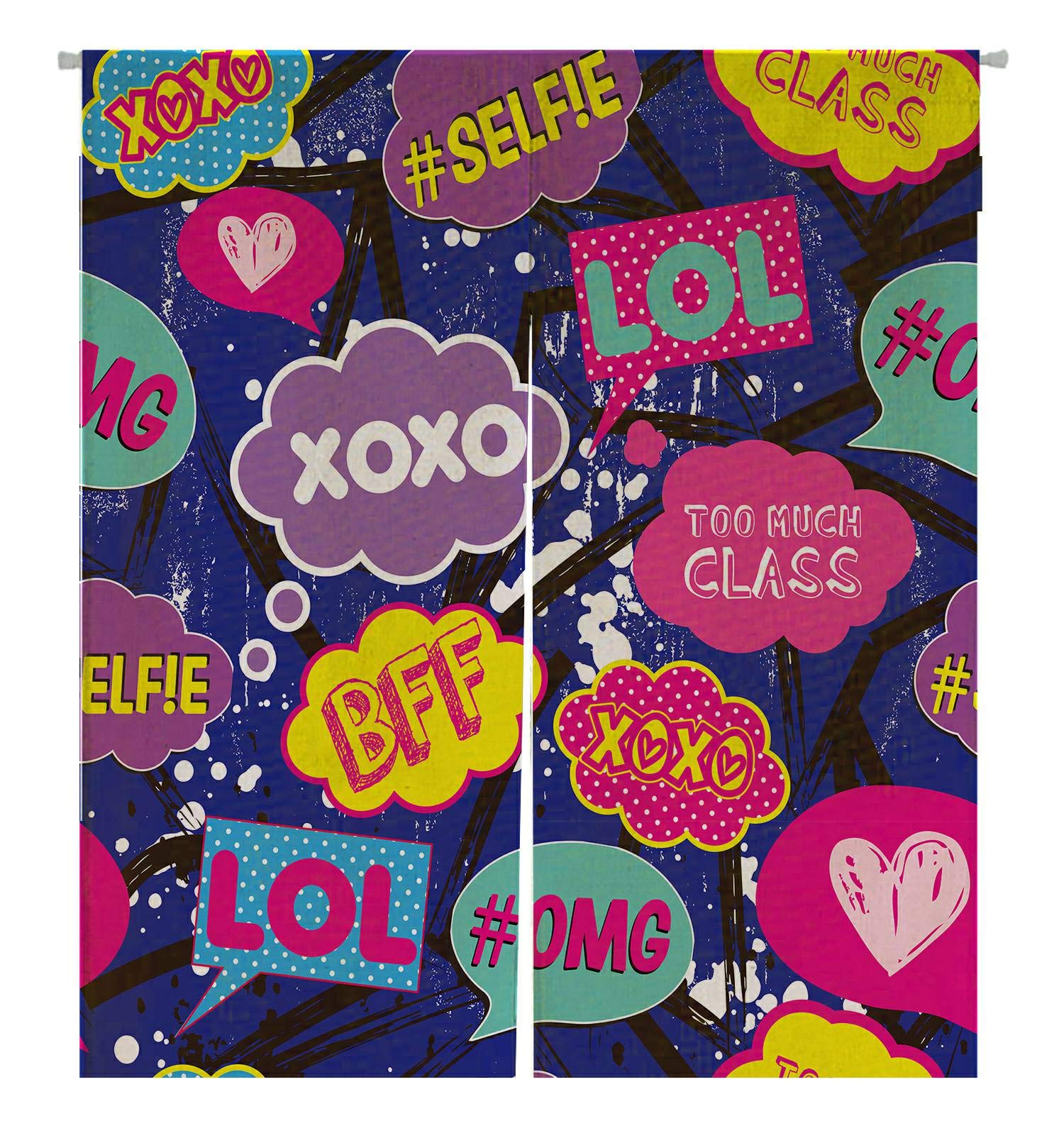ECZJNT Pop Art Comic Speech Bubble Japanese Noren Curtain - Cotton Linen Doorway Window Treatment (105x120cm) - Perfect for Home Decor, Anime Room, and Japanese-Themed Spaces