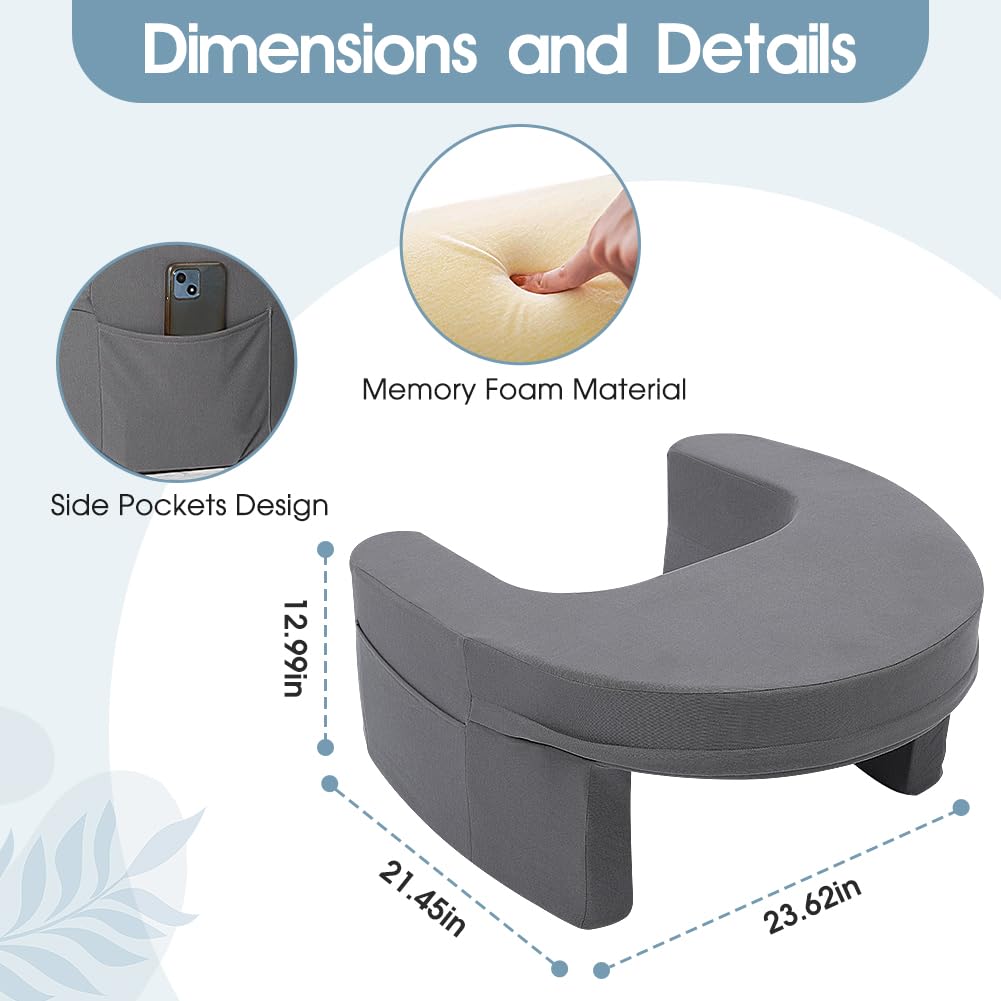Memory Foam Lap Pillow for Reading & Gaming - Extra Large Arm Rest Cushion with Side Pockets - Perfect for Bed, Sofa, Floor & Office Use