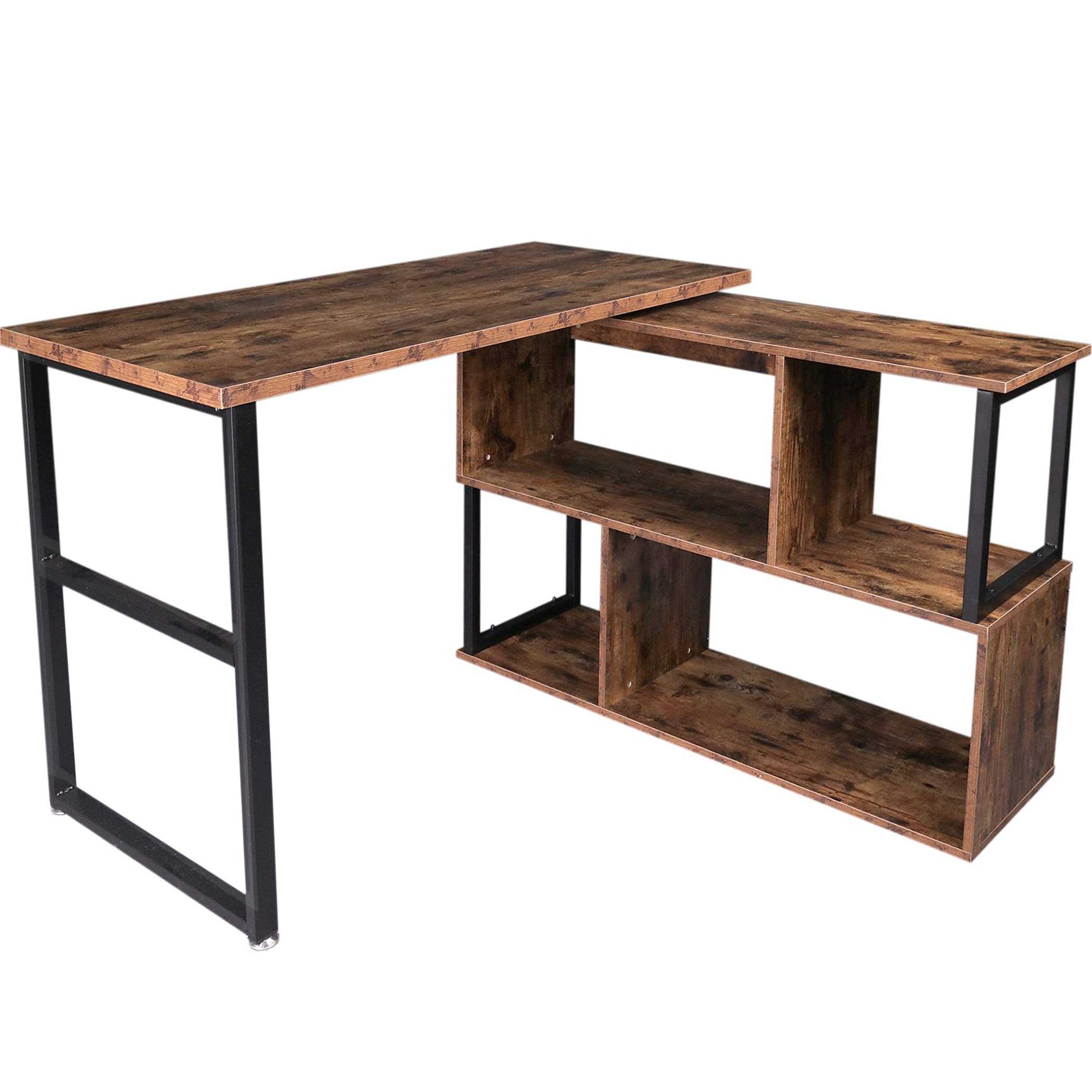 Rotatable Corner Desk - Retro Style Adjustable Computer Table for PC & Laptop - Compact Study Workstation for Home Office & Small Spaces - Perfect for Dorm Rooms, Apartments & Cozy Workspaces
