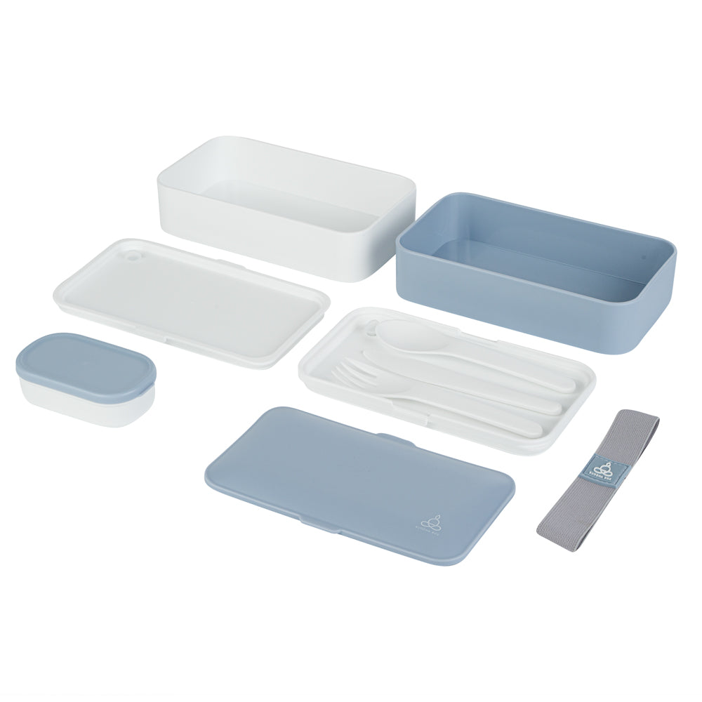 Bento Tek 41oz Blue & White Buddha Lunch Box with Utensils & Sauce Cup | 7.25