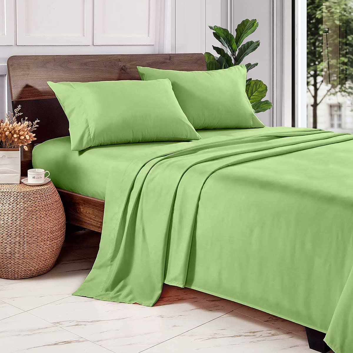Premium 600 Thread Count 100% Egyptian Cotton Sheet Set - Ultra Soft Sateen Weave 4-Piece Bedding (1 Fitted Sheet, 1 Flat Sheet, 2 Pillowcases) with 15