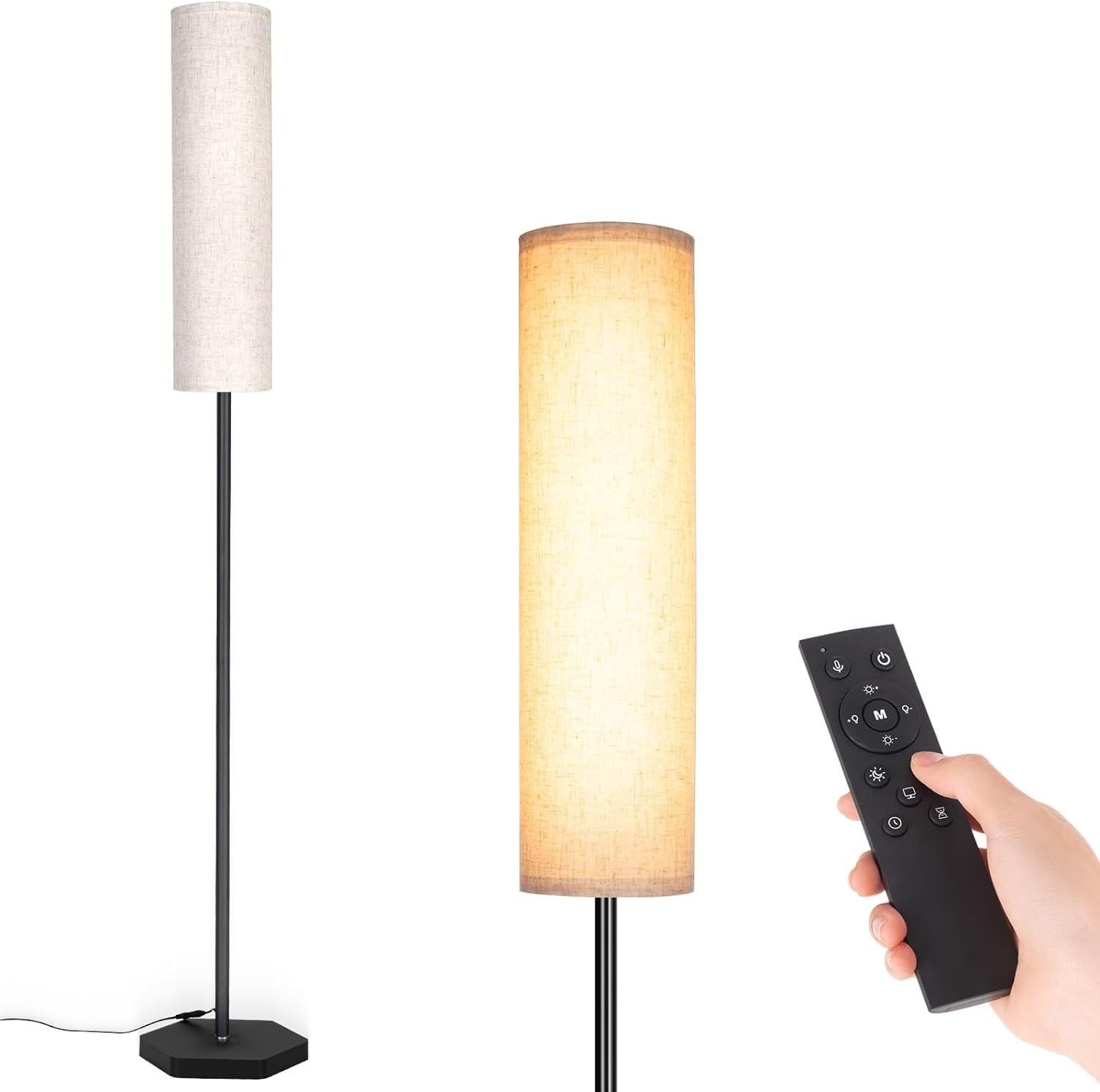AIGOTEK 12W LED Floor Lamp with Remote Control - 3 Color Temperatures & Timer, Beige Shade for Living Room, Bedroom, Office - Perfect for Reading, Working & Relaxing