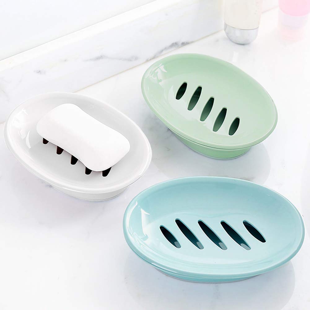 WYOK 2-Pack Green Soap Dish with Drain - Soap Holder & Saver for Shower, Bathroom, Kitchen - Prevents Mushy Soap, Easy to Clean - Perfect for Countertop, Sink, or Bathtub Organization