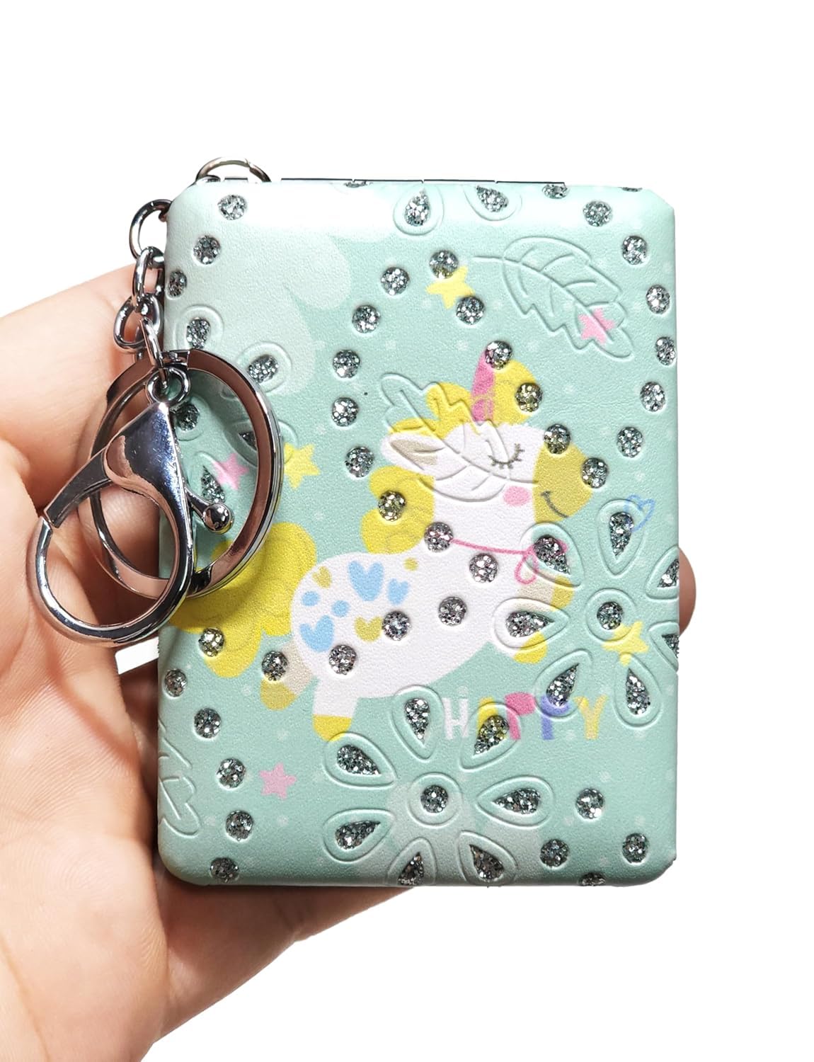 Portable Cute Small Metal Folding Pocket Makeup Mirror with Keychain - Compact Travel Mirror for Girls, Perfect Gift for Women & Teens - Ideal for Purse, Travel, School & On-the-Go Touch Ups