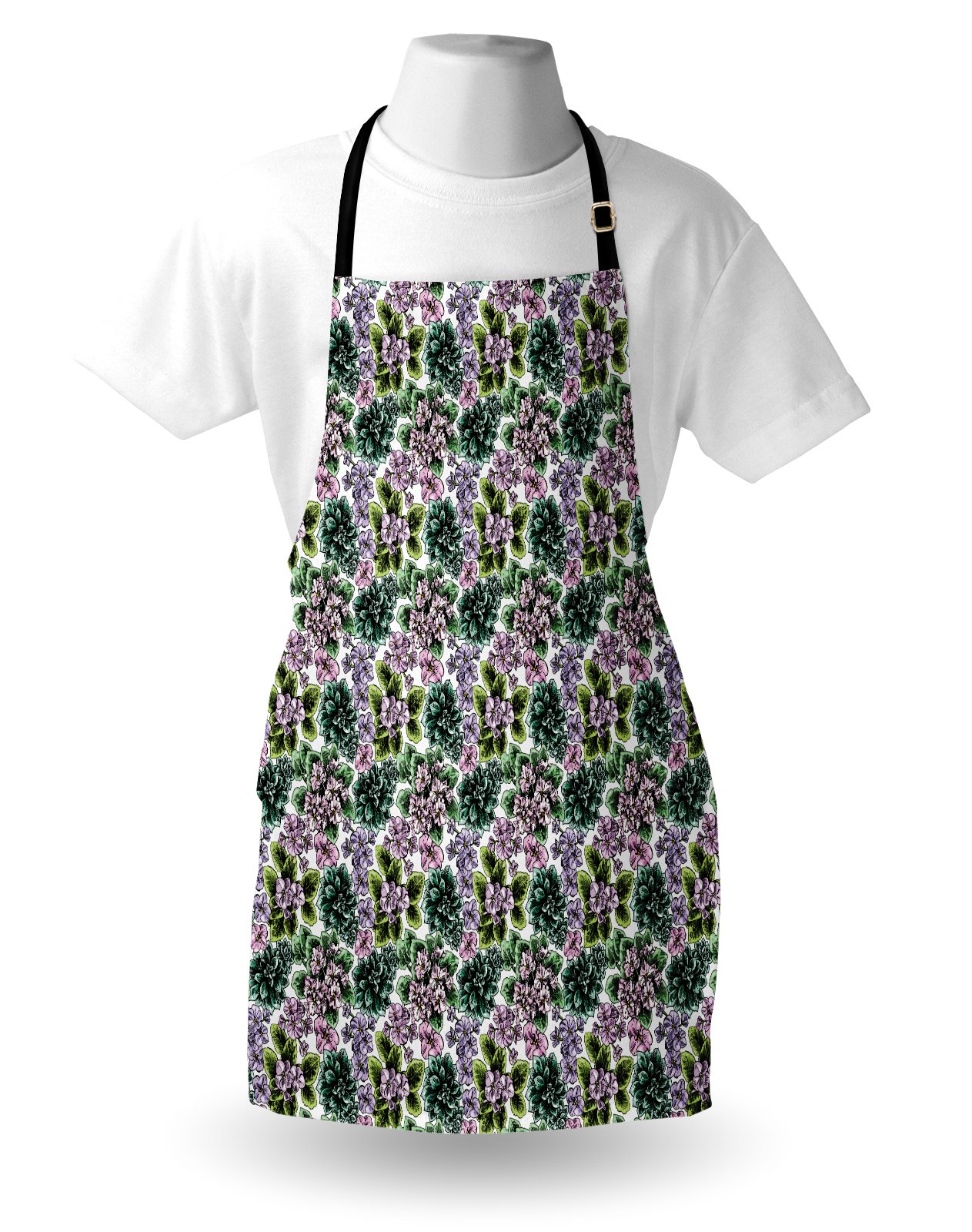 Ambesonne Floral Apron - Unisex Adjustable Kitchen Bib Apron with Violet Peonies & Hydrangea Design for Cooking, Baking, Gardening | Perfect for Home Chefs, BBQ Parties & Outdoor Activities