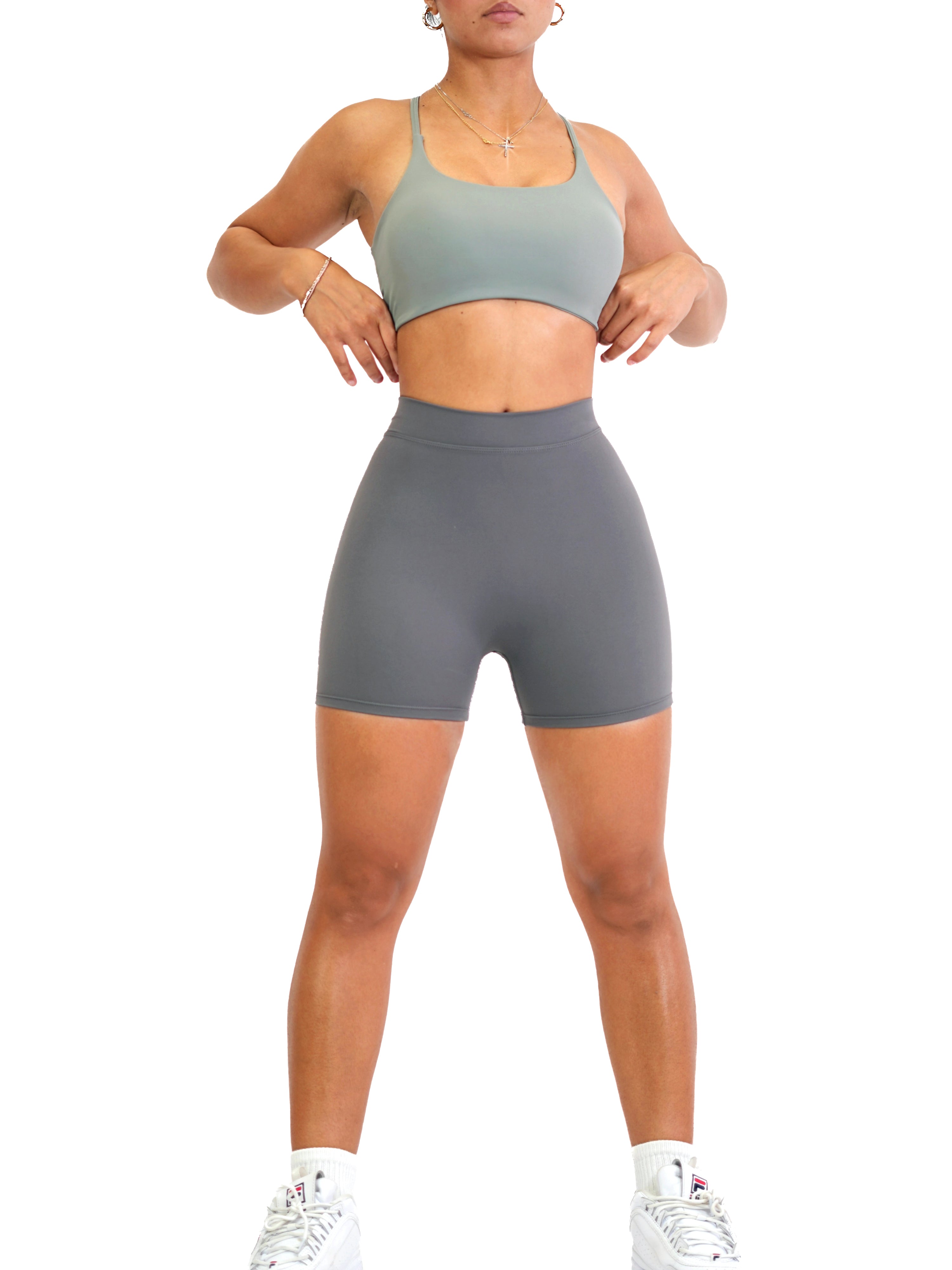 Low Back Scrunch Shorts for Women - Comfortable High Waist Yoga Shorts (Gray) | Perfect for Workout, Running, Gym & Lounge Wear