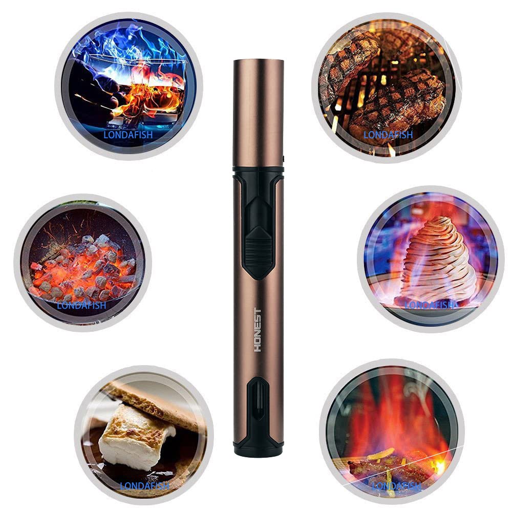 Refillable Butane Torch Lighter - Windproof Stainless Steel Jet Flame Pen Lighter for Grill, BBQ, Candle Lighting & Kitchen Use (Brown, Gas Not Included) | Perfect for Outdoor Cooking, Camping & DIY Projects