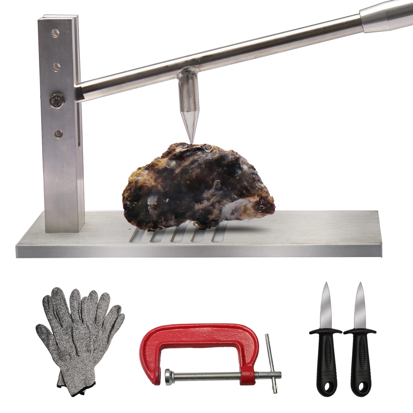 Premium Oyster Shucker Tool Set - Adjustable 304 Stainless Steel Oyster & Clam Opener with Knives, Gloves & G-Clip for Grilling | Perfect for Seafood Lovers, Beach Parties & Outdoor BBQs