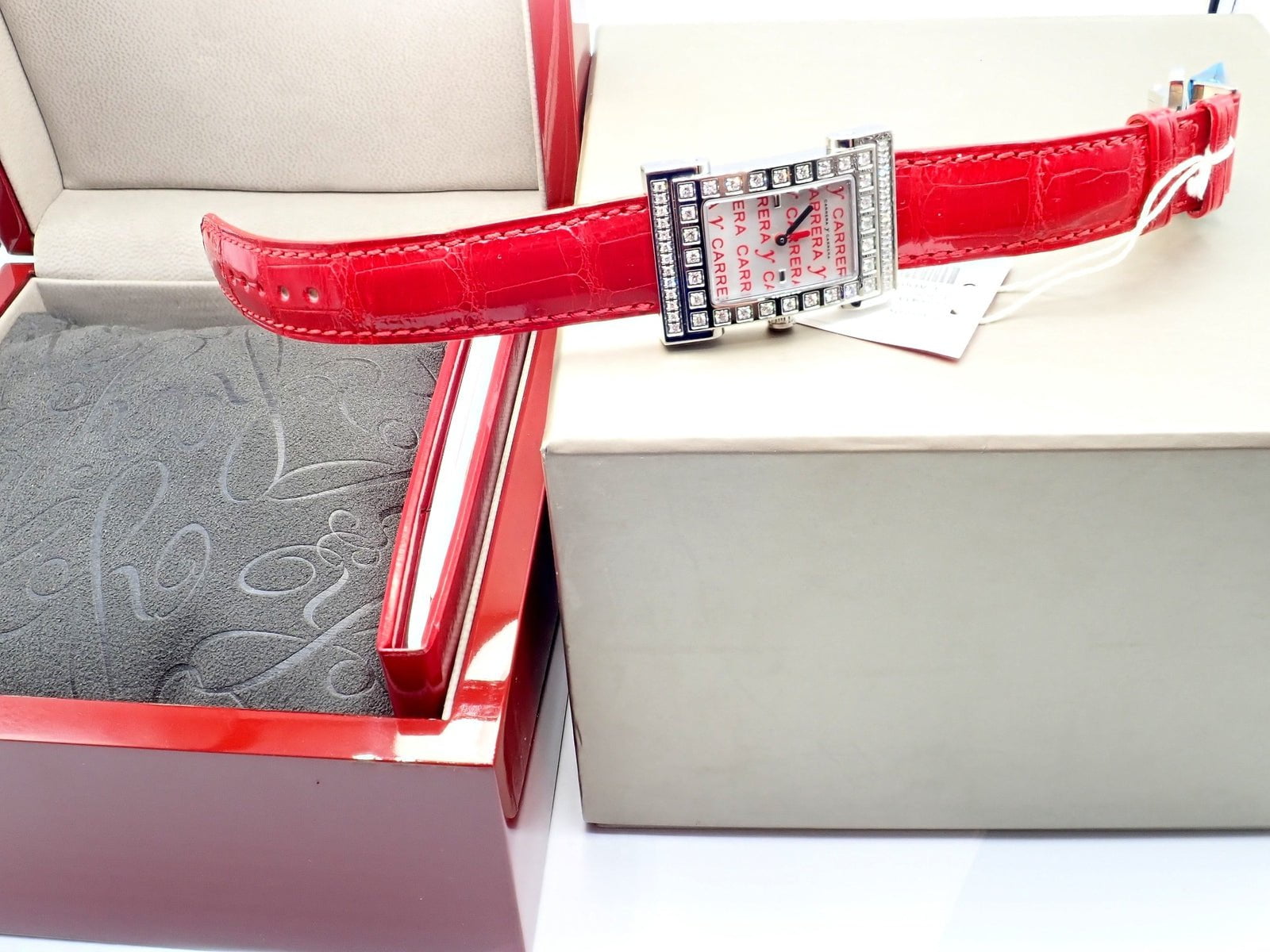 Carrera Y Carrera CyC Tempus Fugit Diamond Red Alligator Leather Ladies Watch with Gift Box - Luxury Women's Timepiece for Special Occasions & Gifts