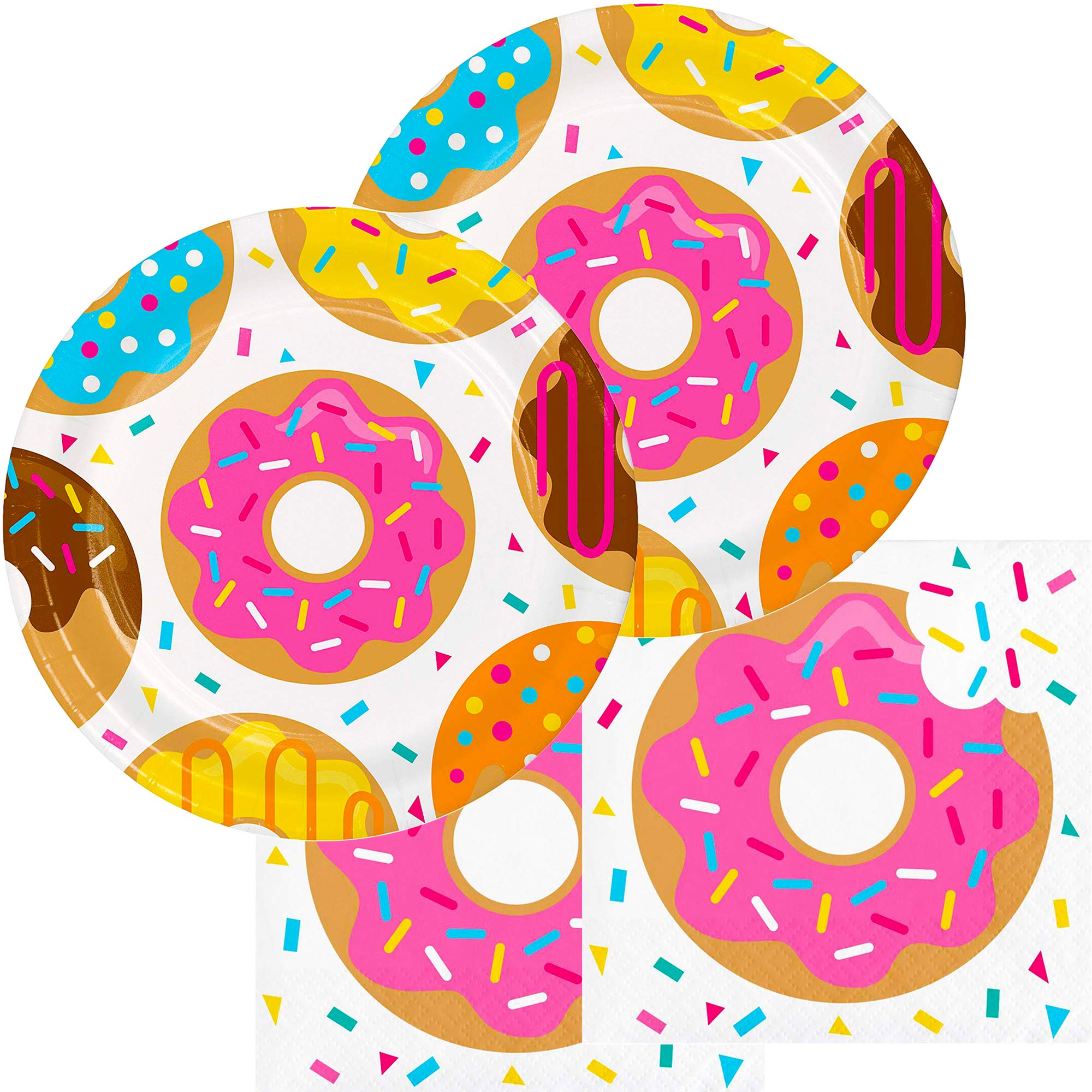 Colorful Donut Plates & Napkins Set - 20 Pieces for Birthday Party, Baby Shower, Wedding Decorations - Fun & Festive Paper Plates and Napkins for Dessert Table, Candy Buffet, Kids Party Supplies