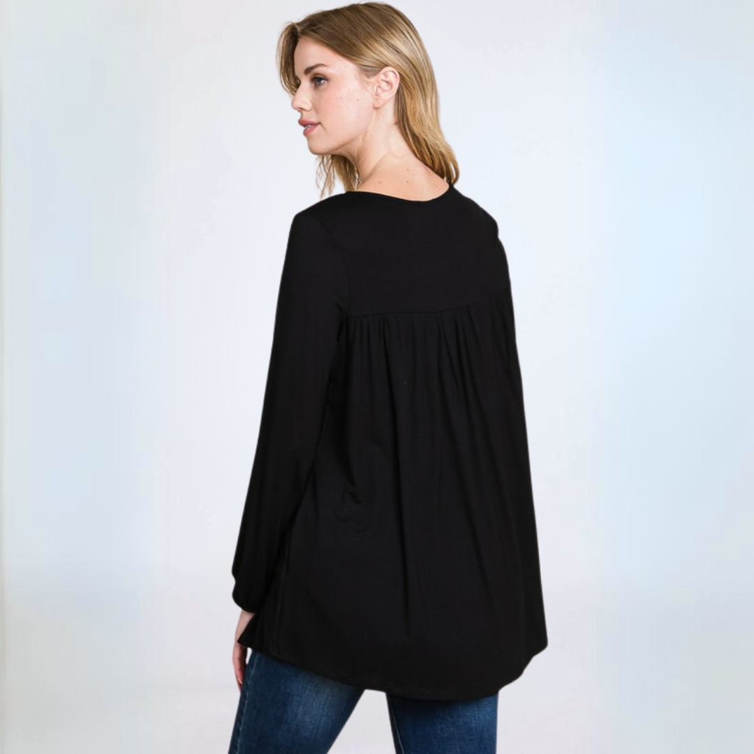 Premium USA-Made Jersey Knit Long Sleeve Tunic Top for Women - Soft Stretchy Comfort Wear for Work, Casual Outfits & Layering