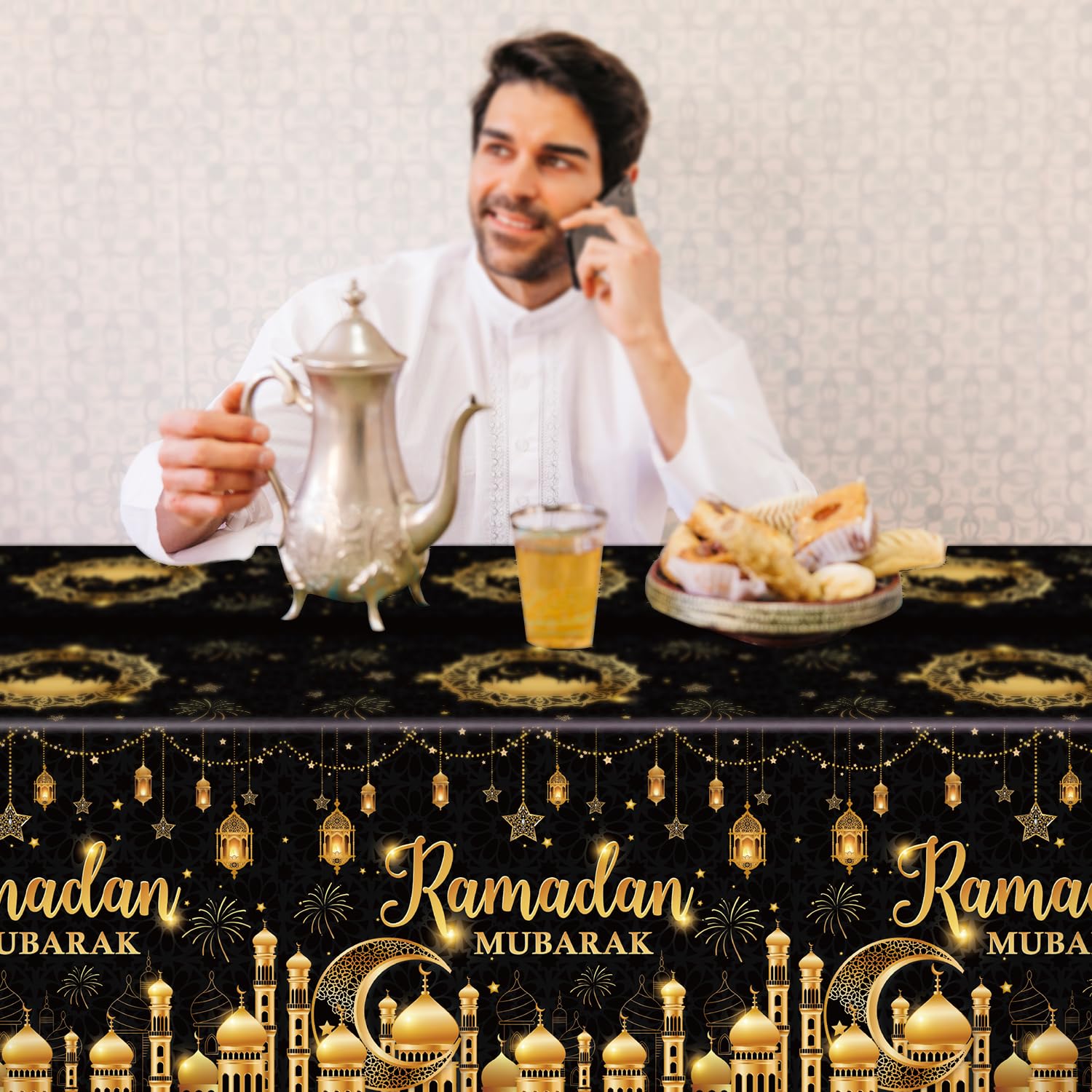 Ramadan Table Cloth Set of 3 - Elegant Ramadan Mubarak Table Decorations & Home Eid Decor - Perfect for Iftar Dinners, Family Gatherings & Holiday Celebrations