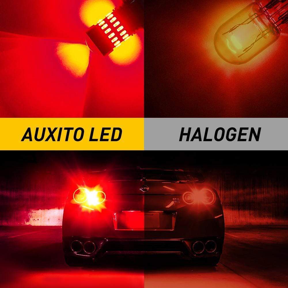 AUXITO Upgraded 7440 7443 LED Bulb - Super Bright Red Strobe Tail Brake Lights with Projector & Warning Flashing Function | Perfect for Emergency Vehicles, Off-Road Trucks & Motorcycle Safety Lighting