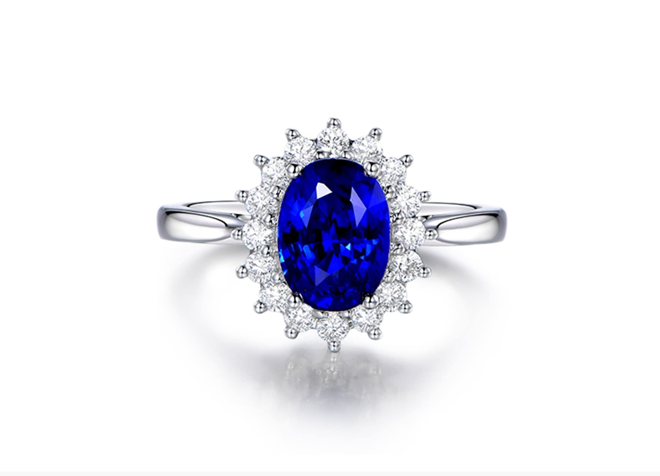 18K White Gold Oval Blue Sapphire & White Diamond Ring for Women - 0.41ct Custom Middle Finger Ring | Elegant Jewelry Gift for Anniversary, Engagement & Special Occasions