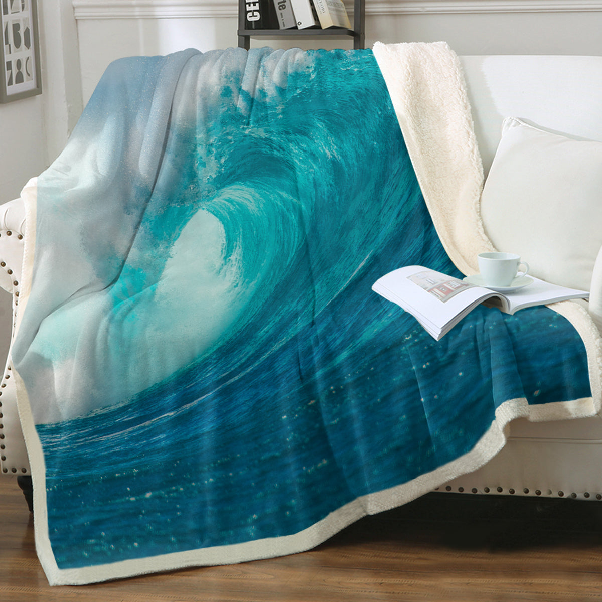 Ocean Wave Soft Sherpa Blanket - Ultra Cozy Flannel Fleece Throw for Bed, Couch & Travel - Perfect for Winter, Camping & Home Decor