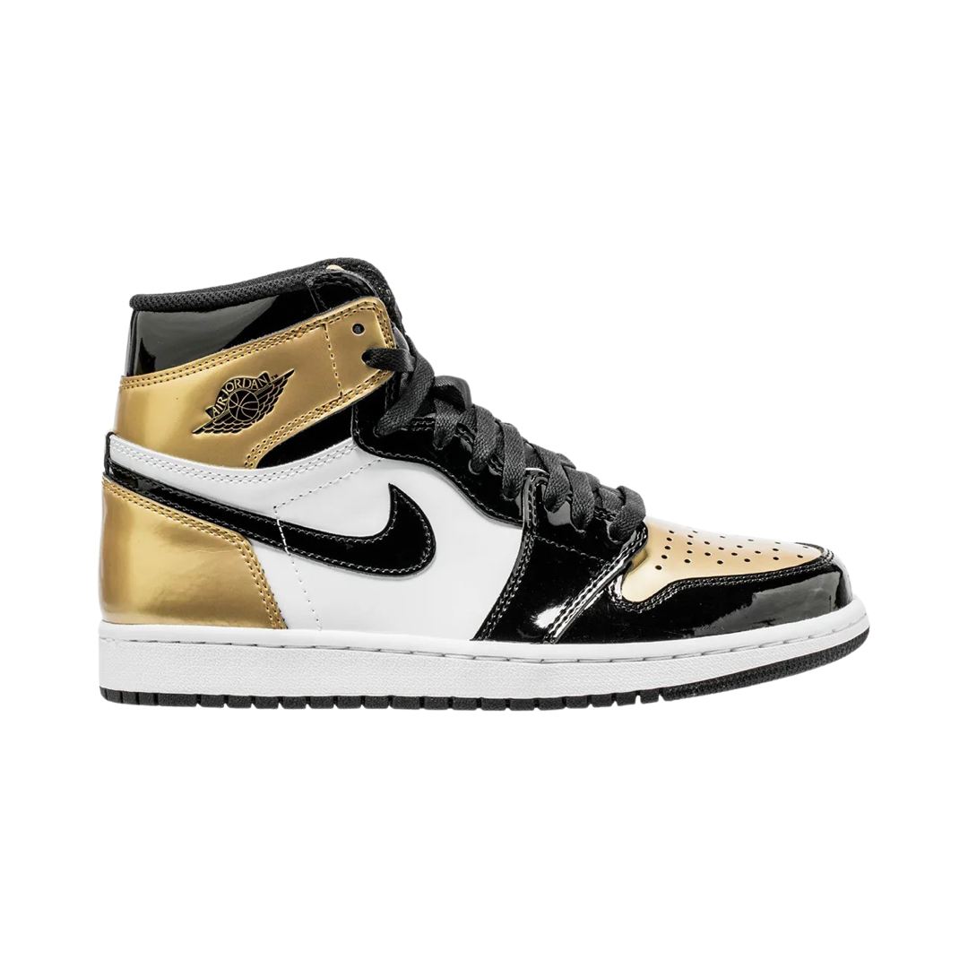 Air Jordan 1 High Retro OG NRG Gold Toe Sneakers - Black, Metallic Gold & Summit White Colorway - Perfect for Basketball, Streetwear & Sneaker Collectors