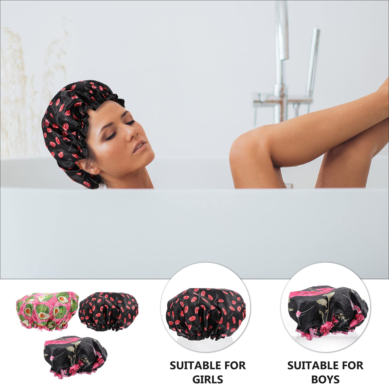 3pcs Printed Shower Caps for Women - Silk Sleep Bonnet & Bath Hat - Waterproof PEVA Material for Hair Protection During Shower, Sleep & Spa - Cute Floral Design