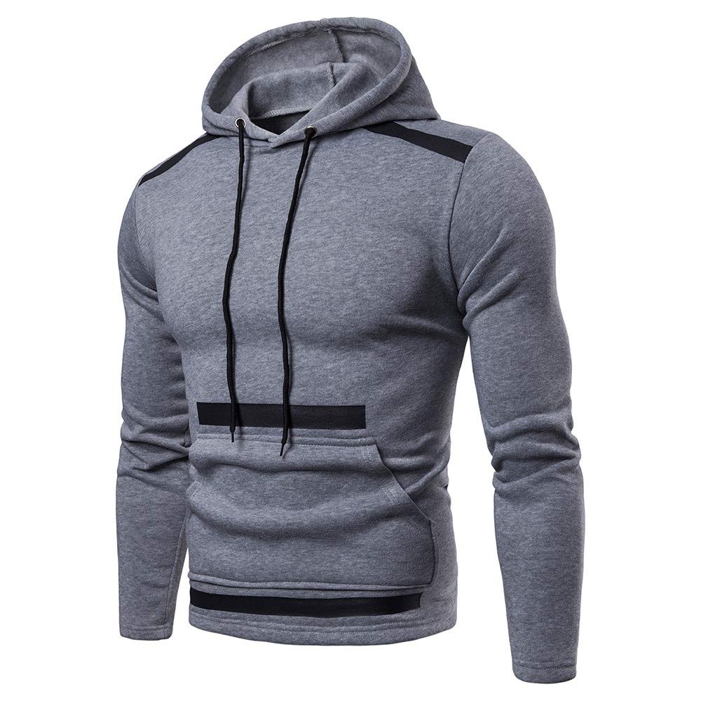 Men's Fashion Long Sleeve Patchwork Hoodie - Autumn Winter Warm Pullover Sweatshirt for Casual Wear, Street Style & Outdoor Activities