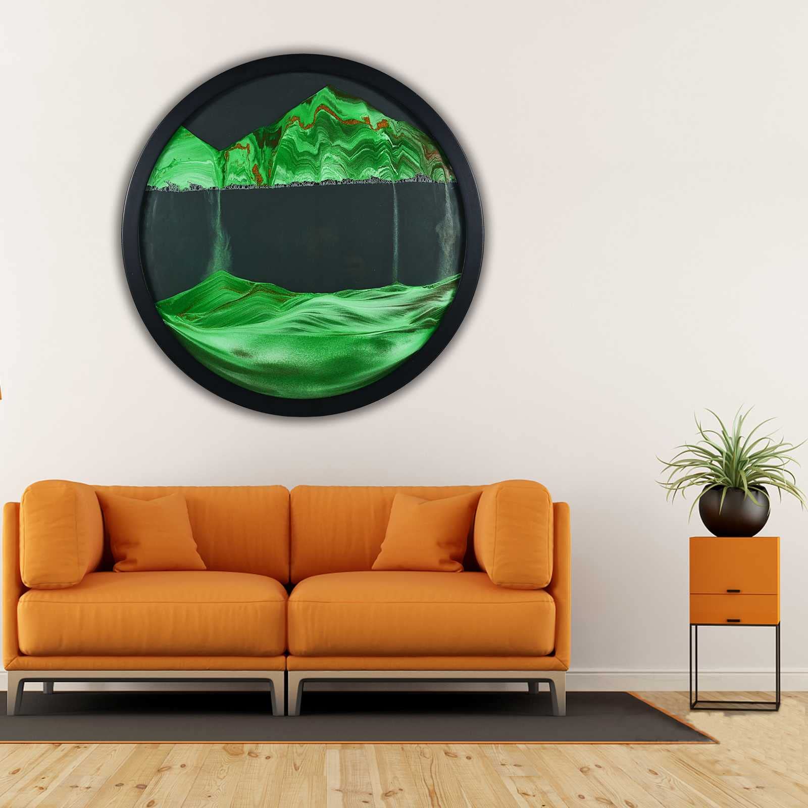 Dynamic 3D Sand Art Picture - Round Glass Deep Sea Sandscape Wall Decor | Flowing Sand Landscape in Motion | Perfect for Home, Office & Meditation Spaces