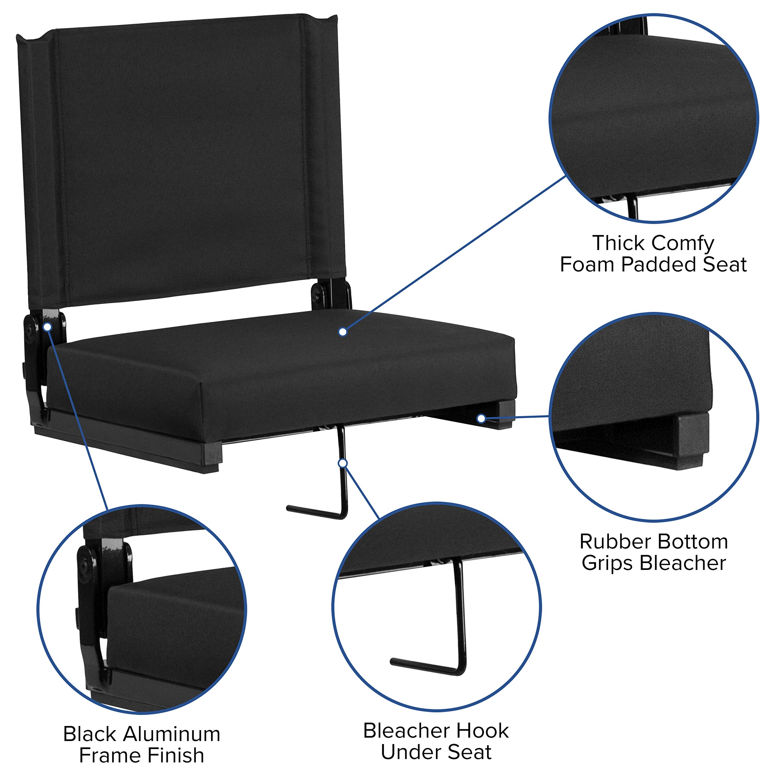 EMMA + OLIVER Lightweight Folding Stadium Chair with Ultra-Padded Seat - 500 lb Weight Capacity - Portable Bleacher Seat for Outdoor Sports, Concerts & Camping