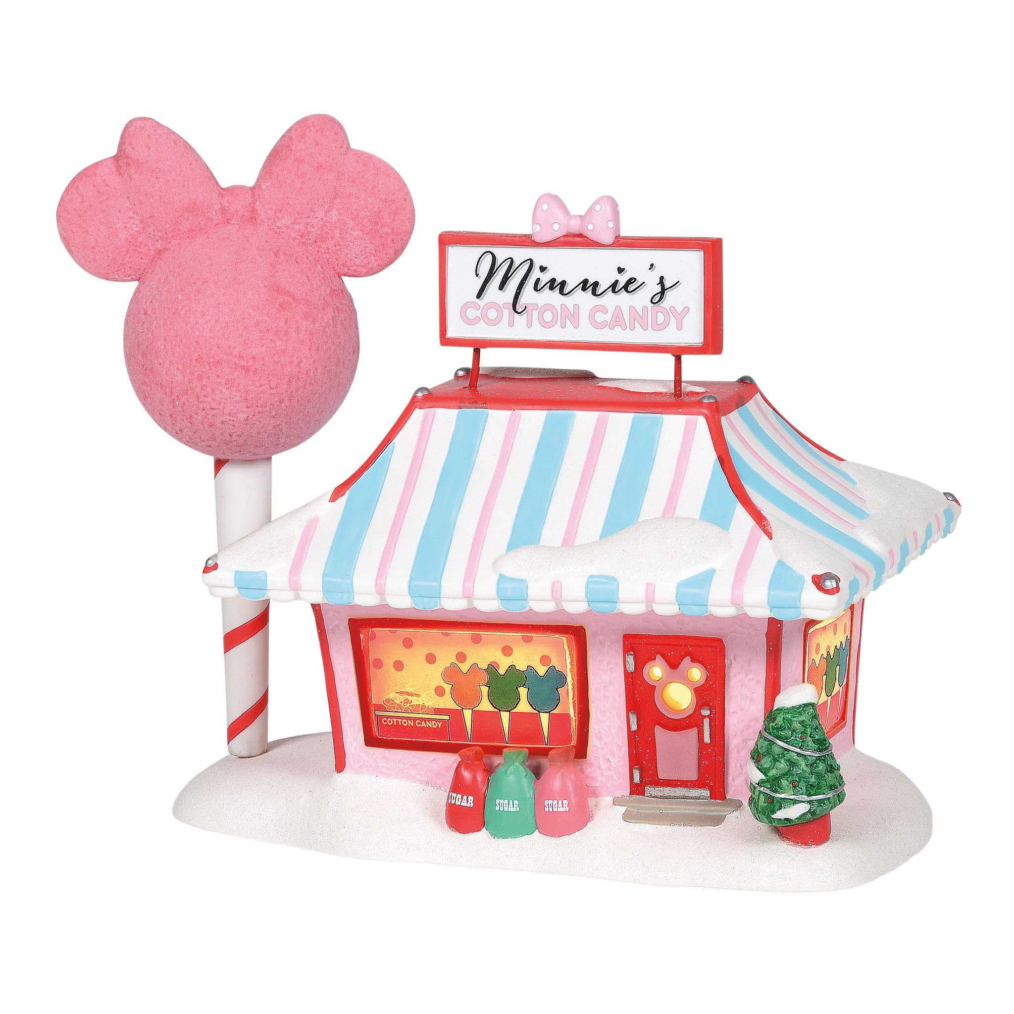 Department 56 Disney Village Minnie Cotton Candy Shop Lit Building - 7.5 Inch Multicolor Collectible (Item 6001318) | Perfect for Disney Fans, Holiday Decor & Christmas Village Displays