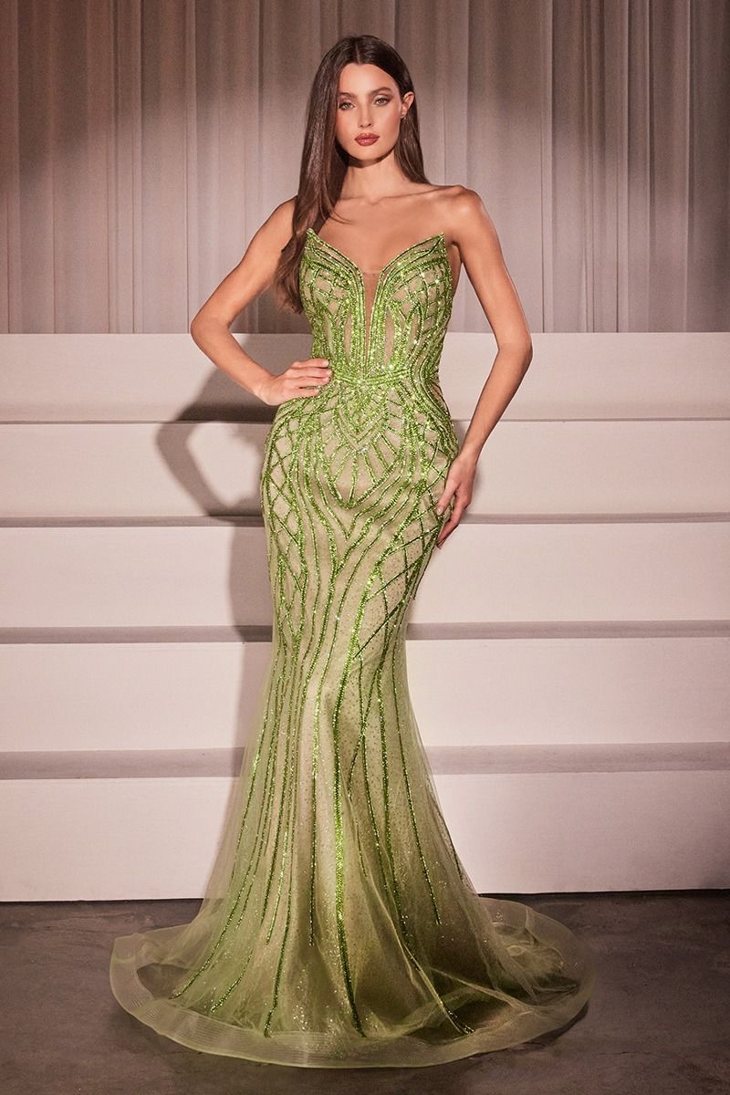 Maxwell Greenery Crystal Embellished Strapless Mermaid Gown - Elegant Evening Dress for Prom, Wedding & Special Occasions
