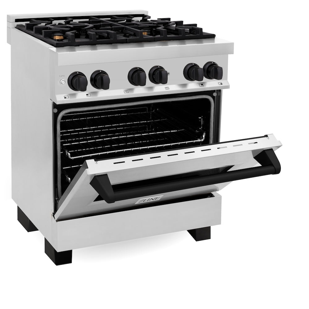 ZLINE Autograph Edition 30-inch 4.0 cu. ft. Dual Fuel Range with 4 Burner Gas Cooktop & Electric Convection Oven - Stainless Steel with Matte Black Accents (RAZ 30 MB) | Professional Kitchen Appliance for Home Chefs & Cooking Enthusiasts